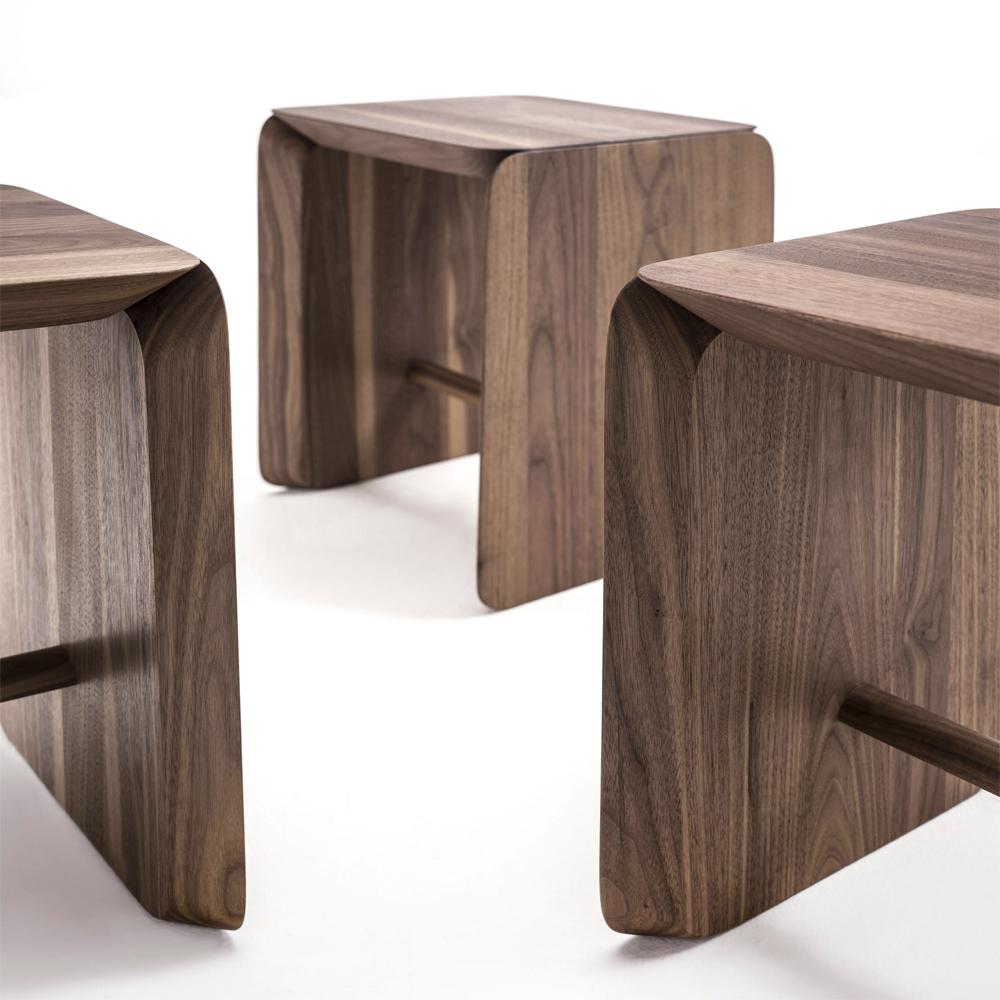 Contemporary Pampa Stool in Solid Walnut Wood For Sale