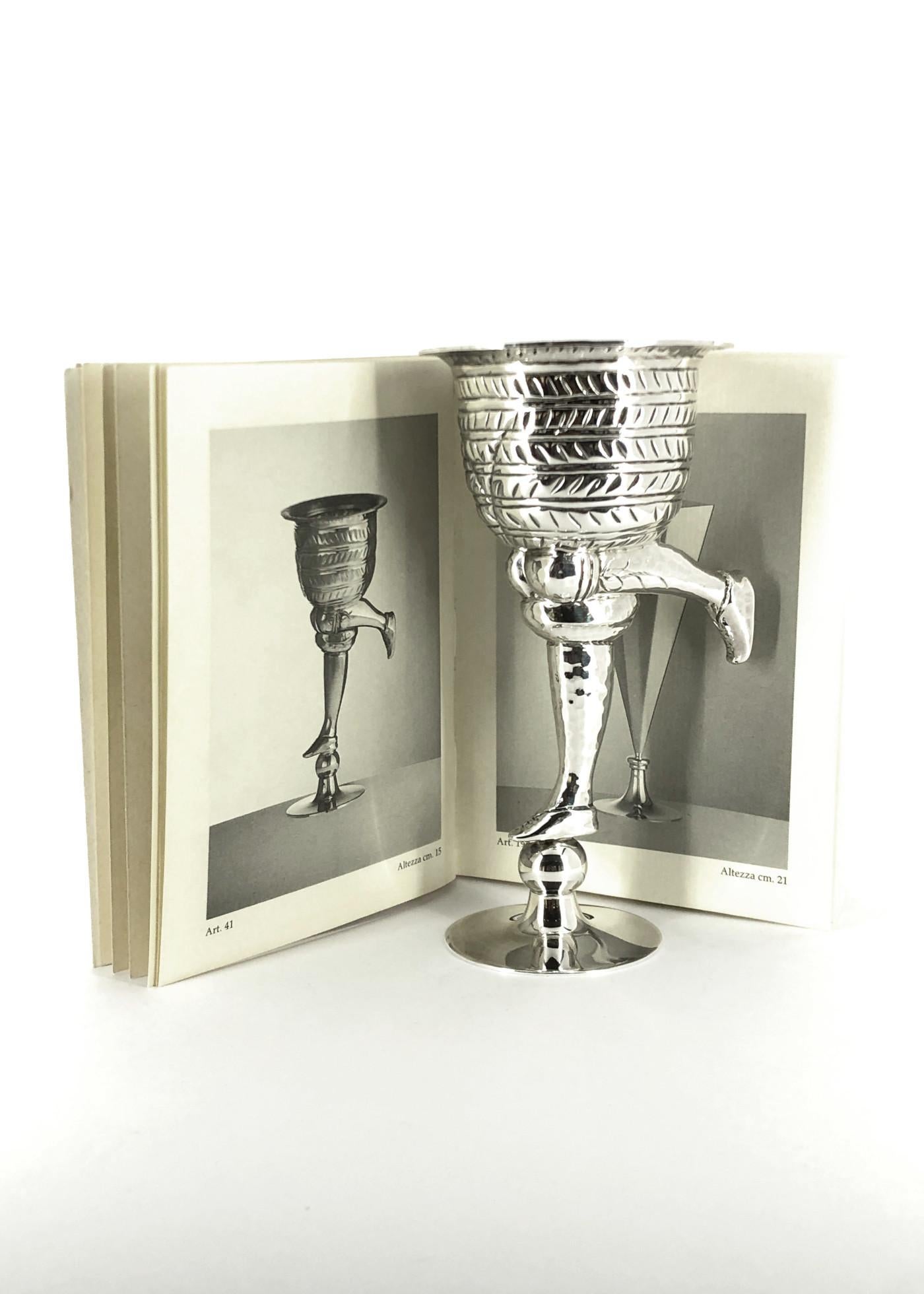 925/ooo silver beaker made by Pampaloni Firenze Italia, weight g 412, height cm 15, base diameter cm 5.5.
Based on original sketches by Roman artist Giovanni Maggi from 1602.

Roman painter Giovanni Maggi was described as a man of cheerful