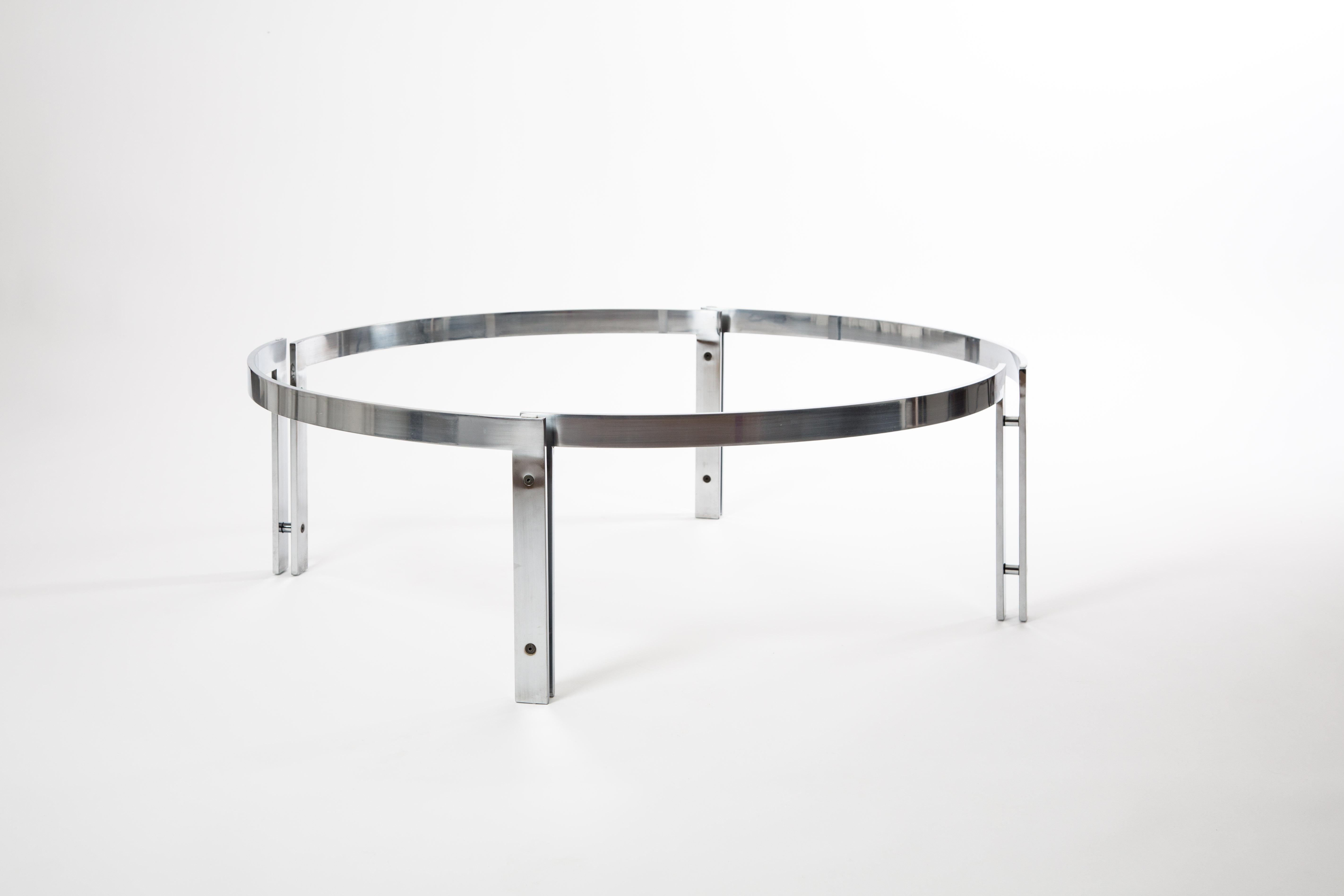 Metaform Round Glass Table with Steel Frame in the Style of Kjaerholm 6