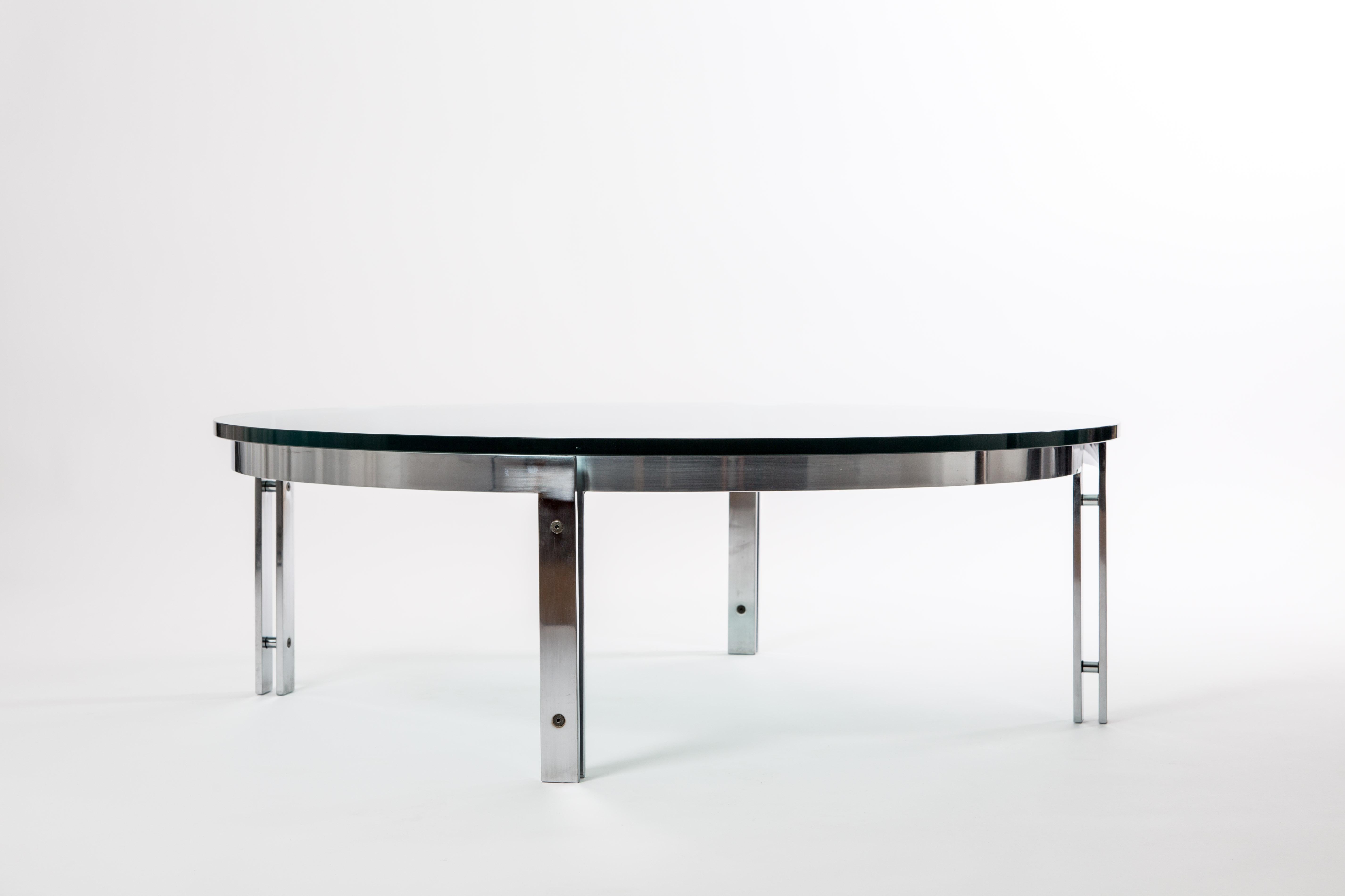 Metaform Round Glass Table with Steel Frame in the Style of Kjaerholm In Good Condition In LA Arnhem, NL