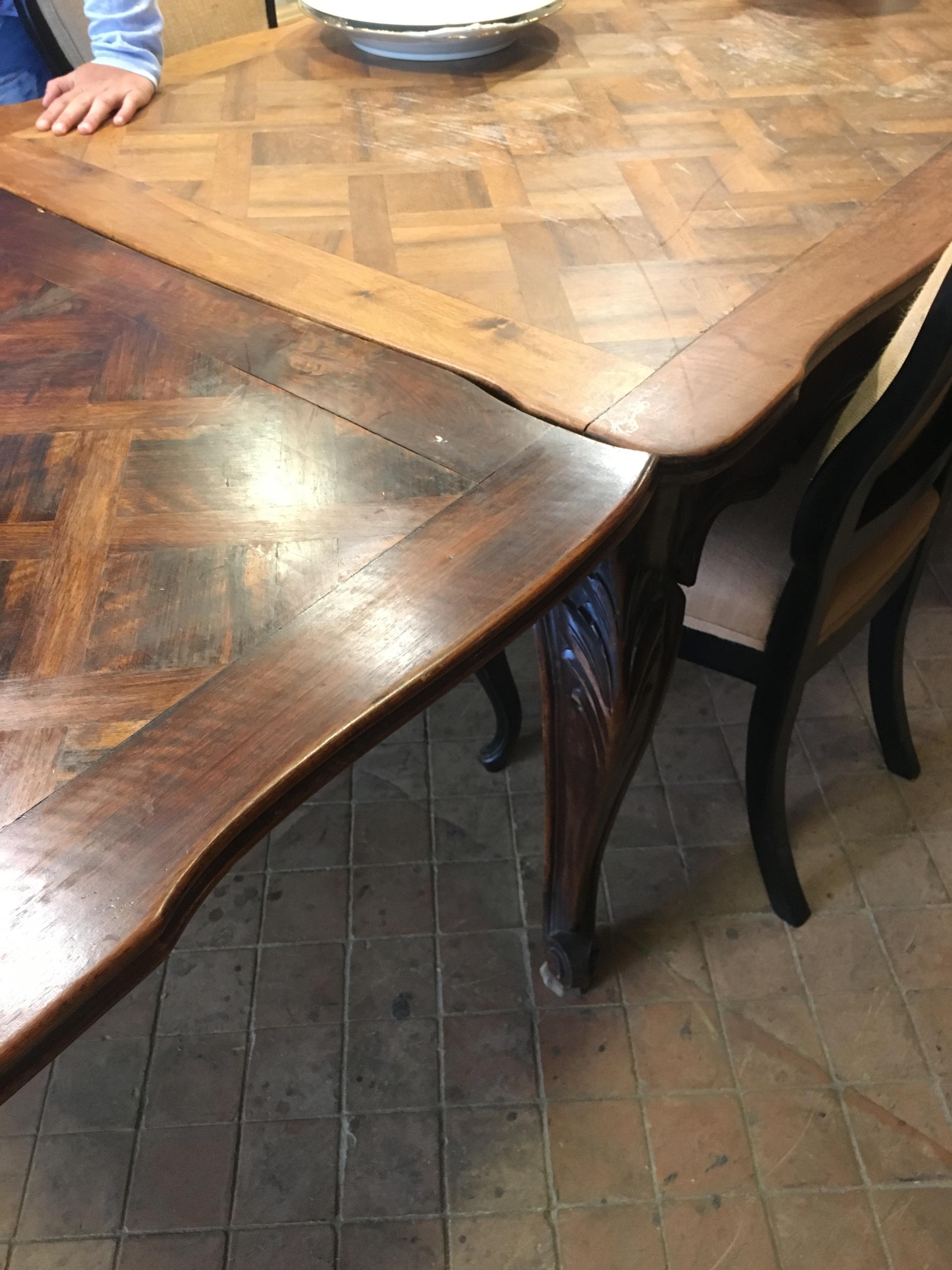 French Extendible Wood Table with Versailles Top from 1890s 1