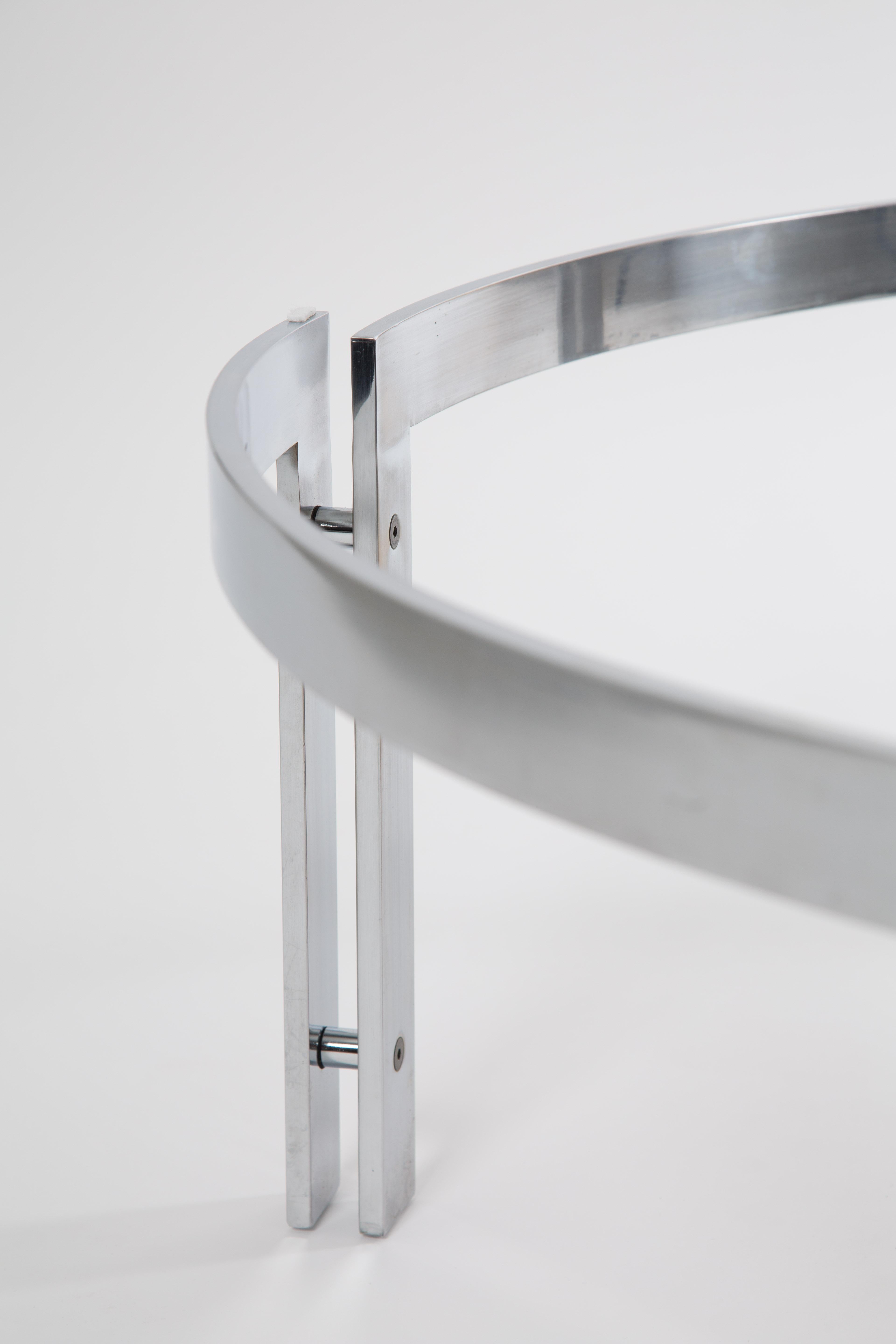 Metaform Round Glass Table with Steel Frame in the Style of Kjaerholm 2