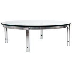 Metaform Round Glass Table with Steel Frame in the Style of Kjaerholm