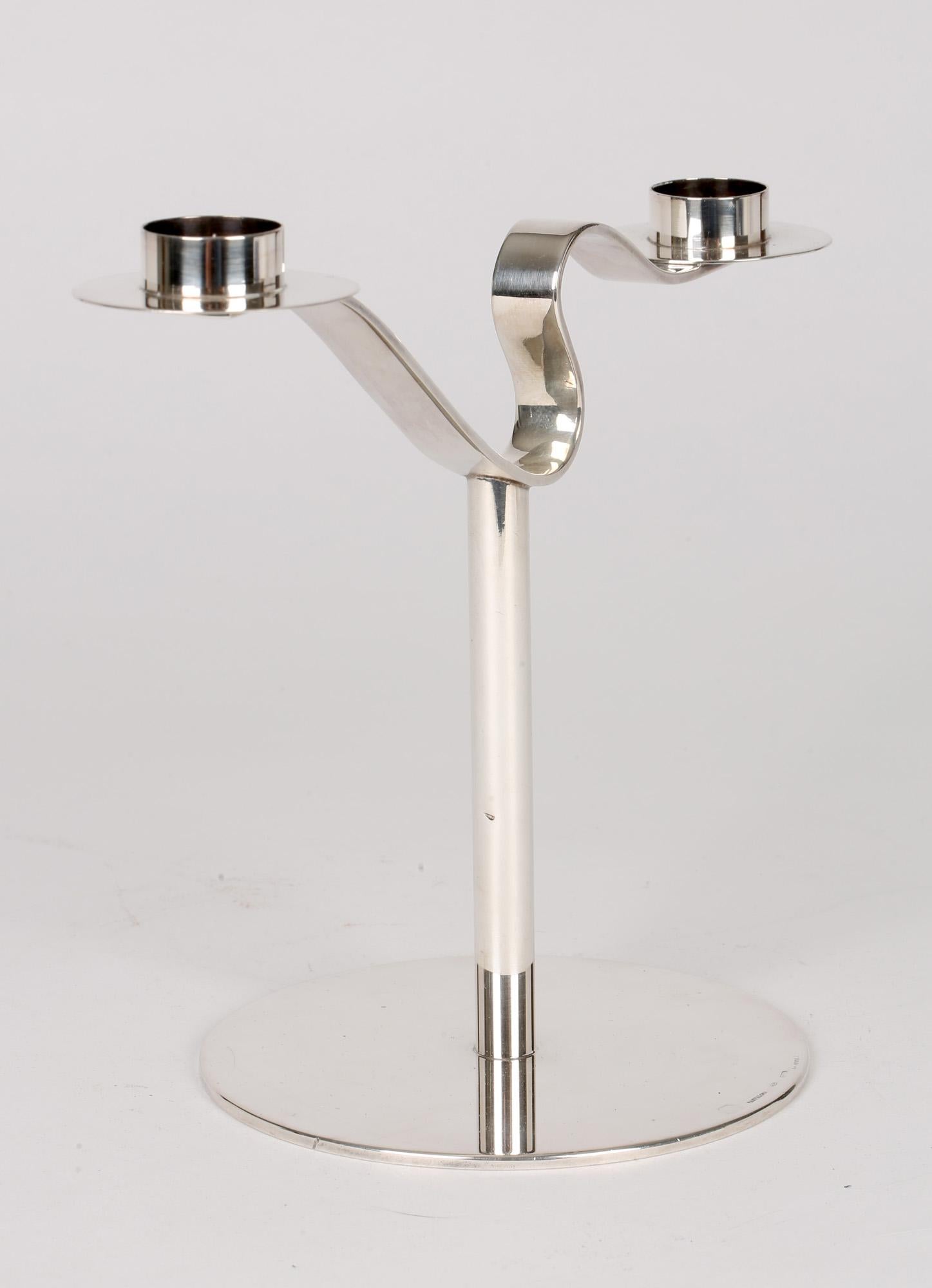 Pampaloni of Florence Italian Modernist Silver Candlestick For Sale 3
