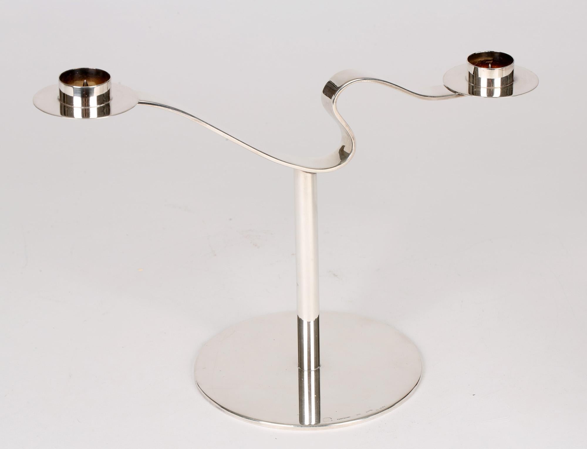 Pampaloni of Florence Italian Modernist Silver Candlestick For Sale 9