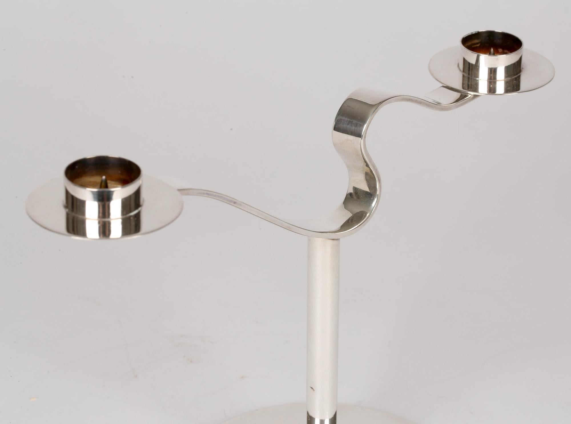 Pampaloni of Florence Italian Modernist Silver Candlestick For Sale 11