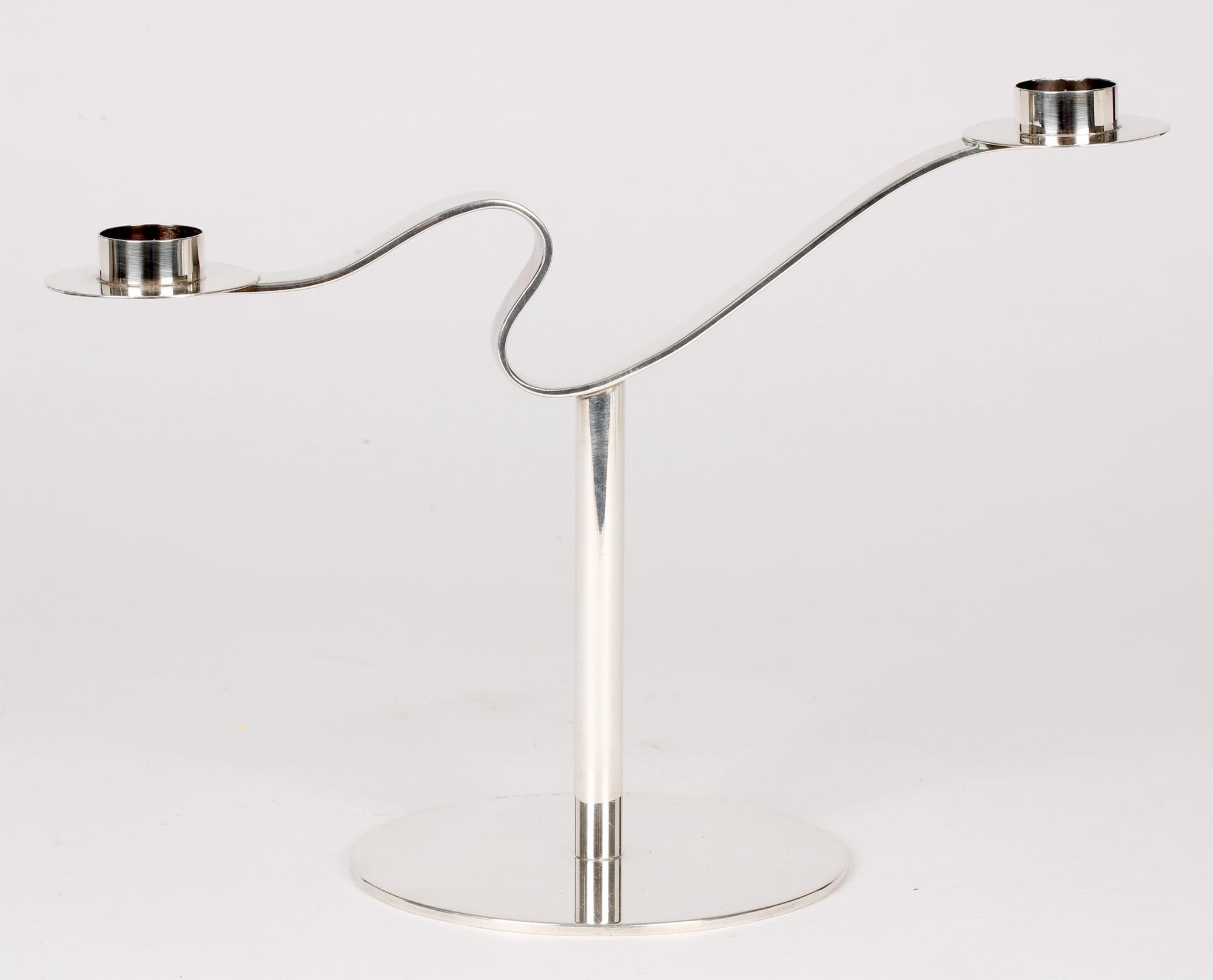 Pampaloni of Florence Italian Modernist Silver Candlestick In Good Condition For Sale In Bishop's Stortford, Hertfordshire