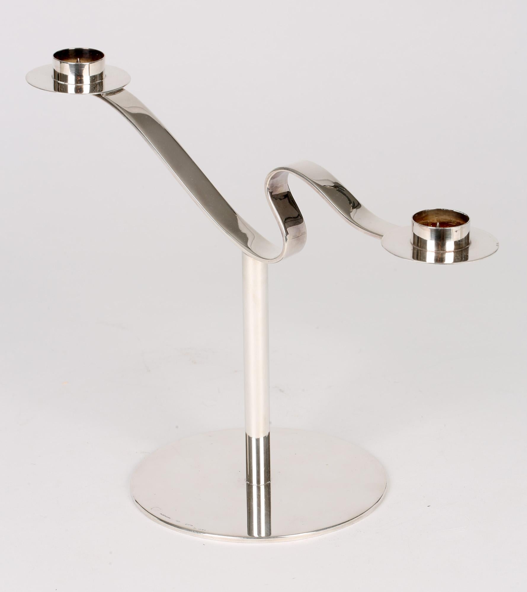 Contemporary Pampaloni of Florence Italian Modernist Silver Candlestick For Sale