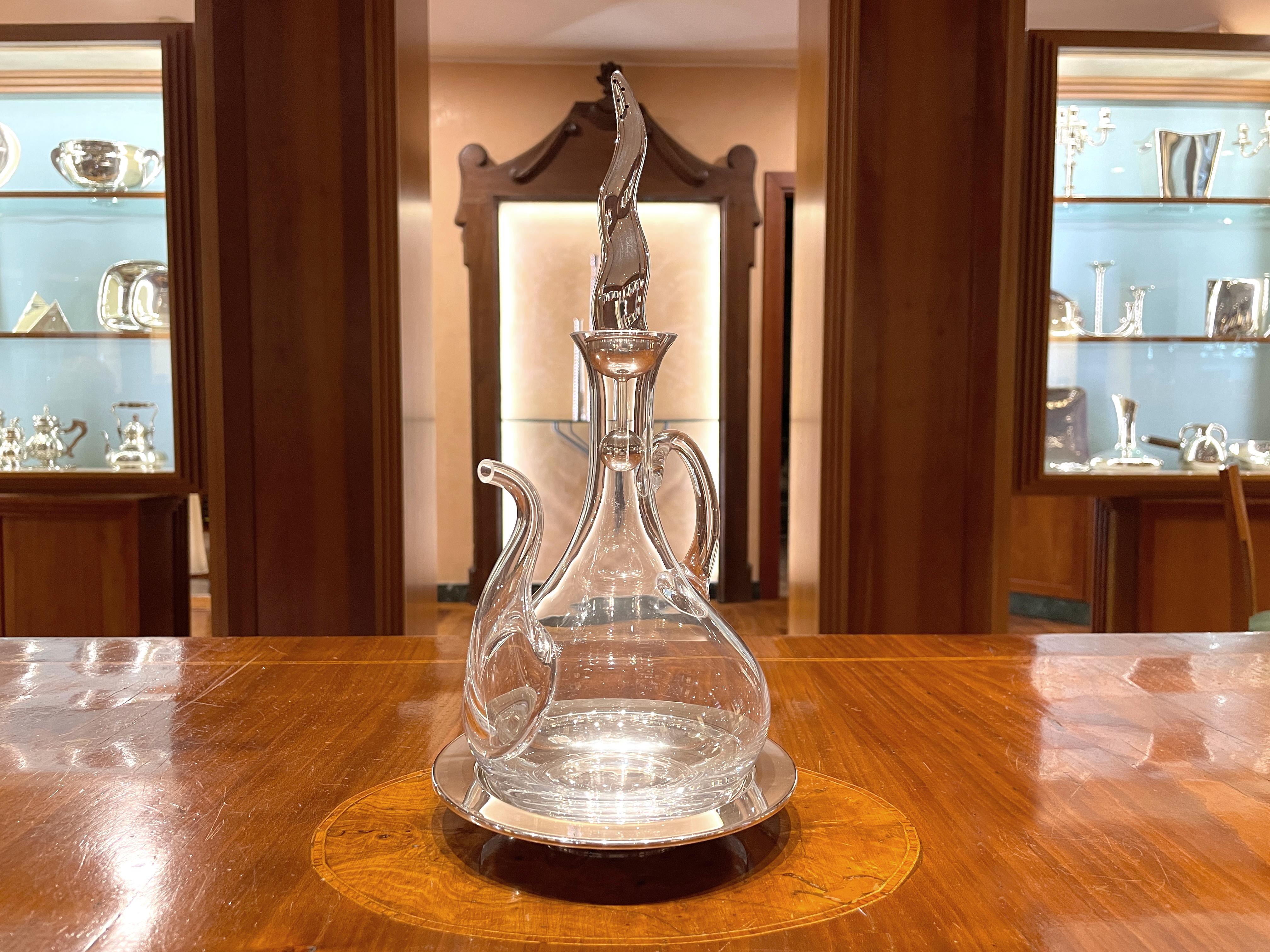 Moderno Pampaloni oliera in cristallo e argento sterling con tappo porta spezie in vendita