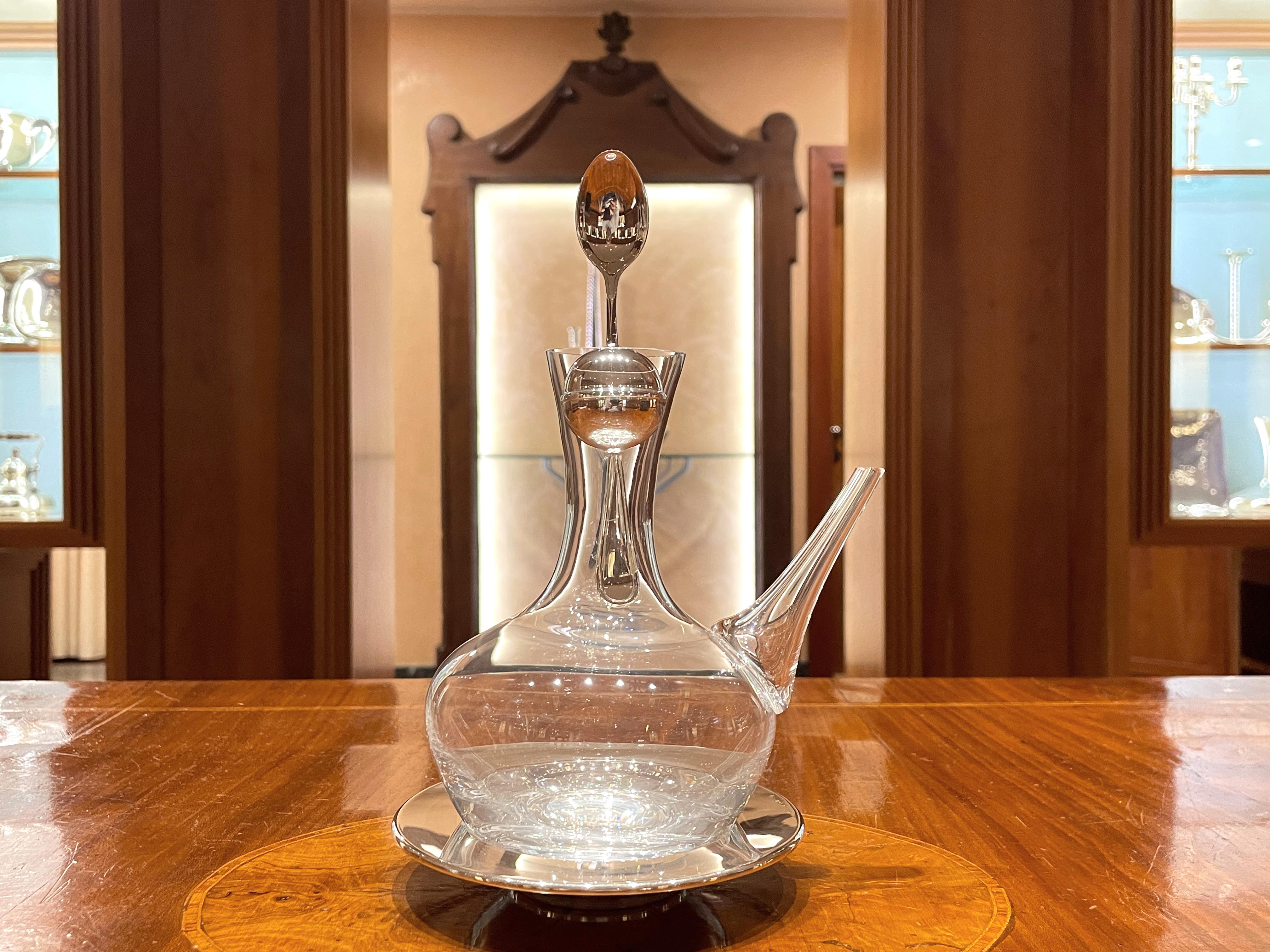Moderno Pampaloni oliera in cristallo e argento sterling con tappo porta spezie in vendita