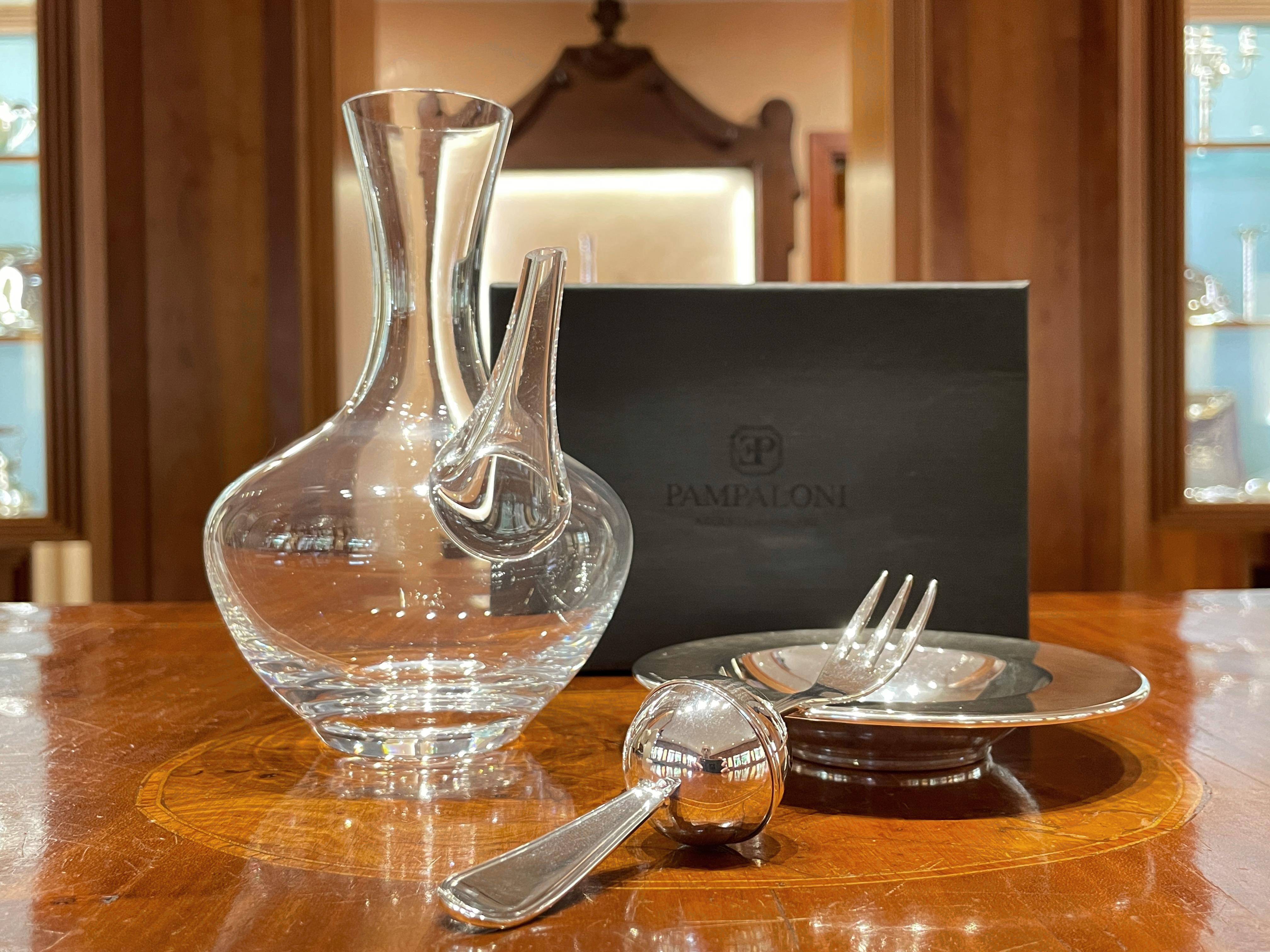 Pampaloni oliera in cristallo e argento sterling con tappo porta spezie in vendita 1