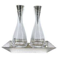 Pampaloni Crystal and silver plated oil and vinegar, salt and pepper set