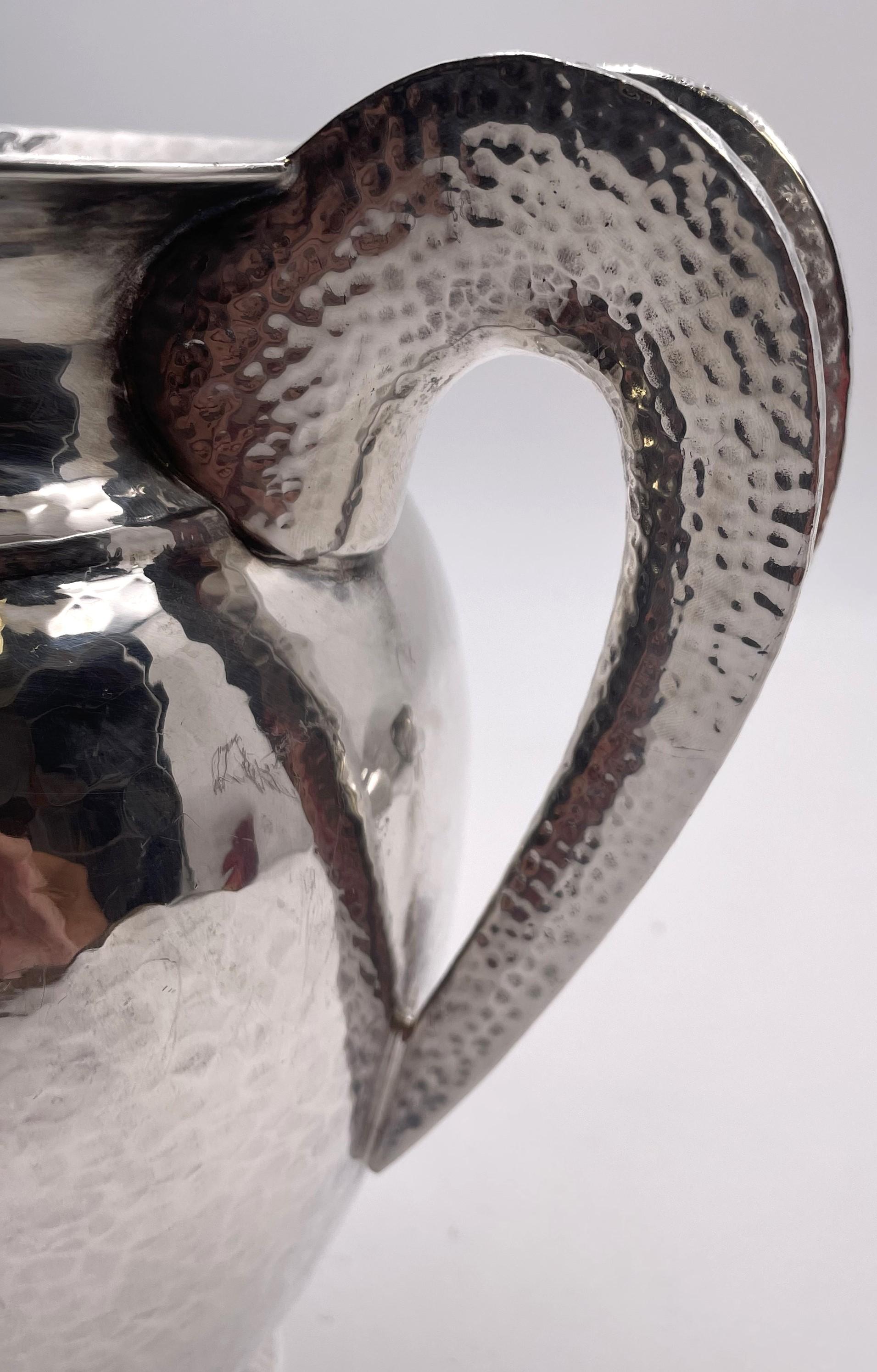 Pampaloni Sterling Silver Hammered Pitcher in Mid-Century Modern Jensen Style In Good Condition For Sale In New York, NY