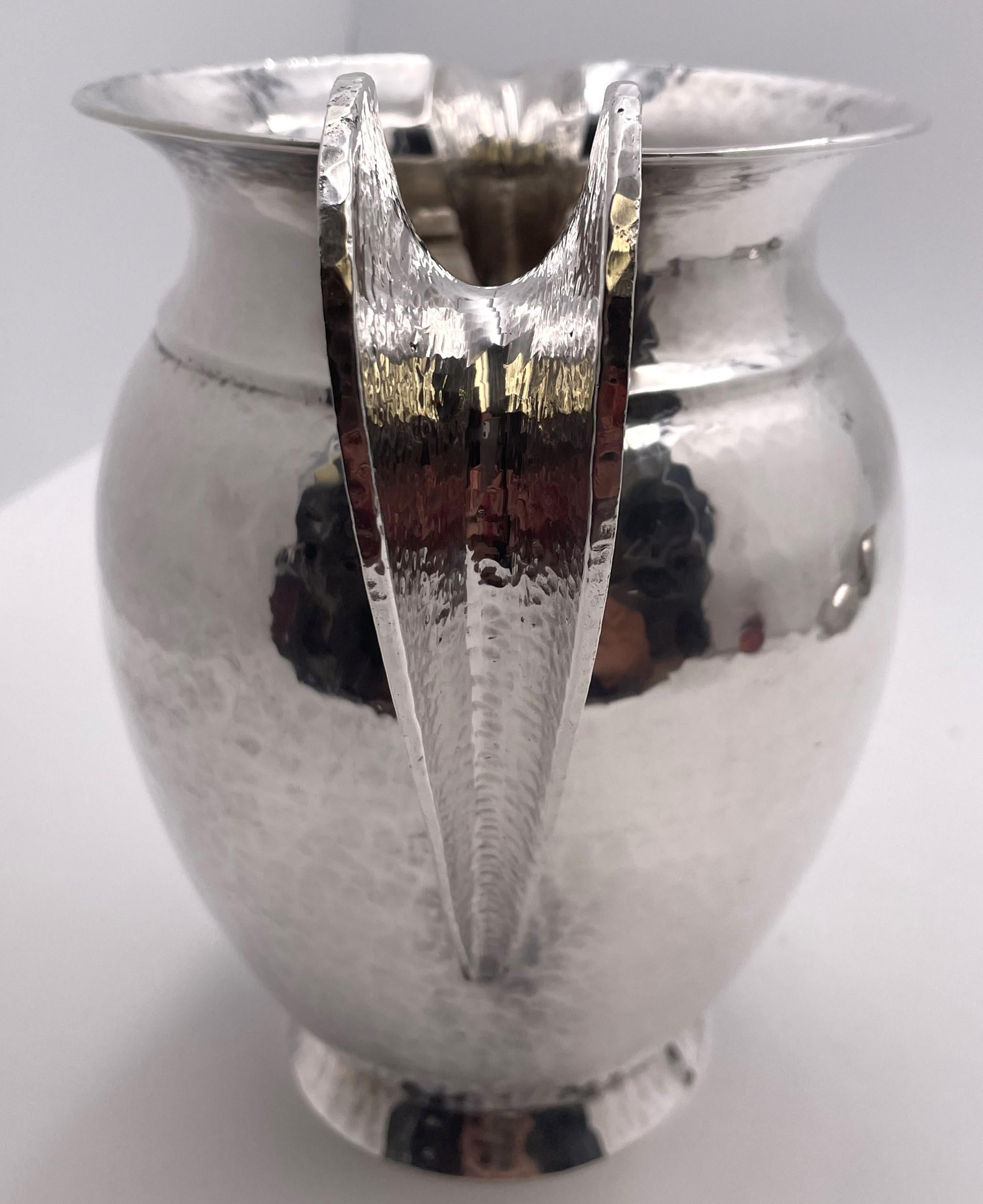 20th Century Pampaloni Sterling Silver Hammered Pitcher in Mid-Century Modern Jensen Style For Sale