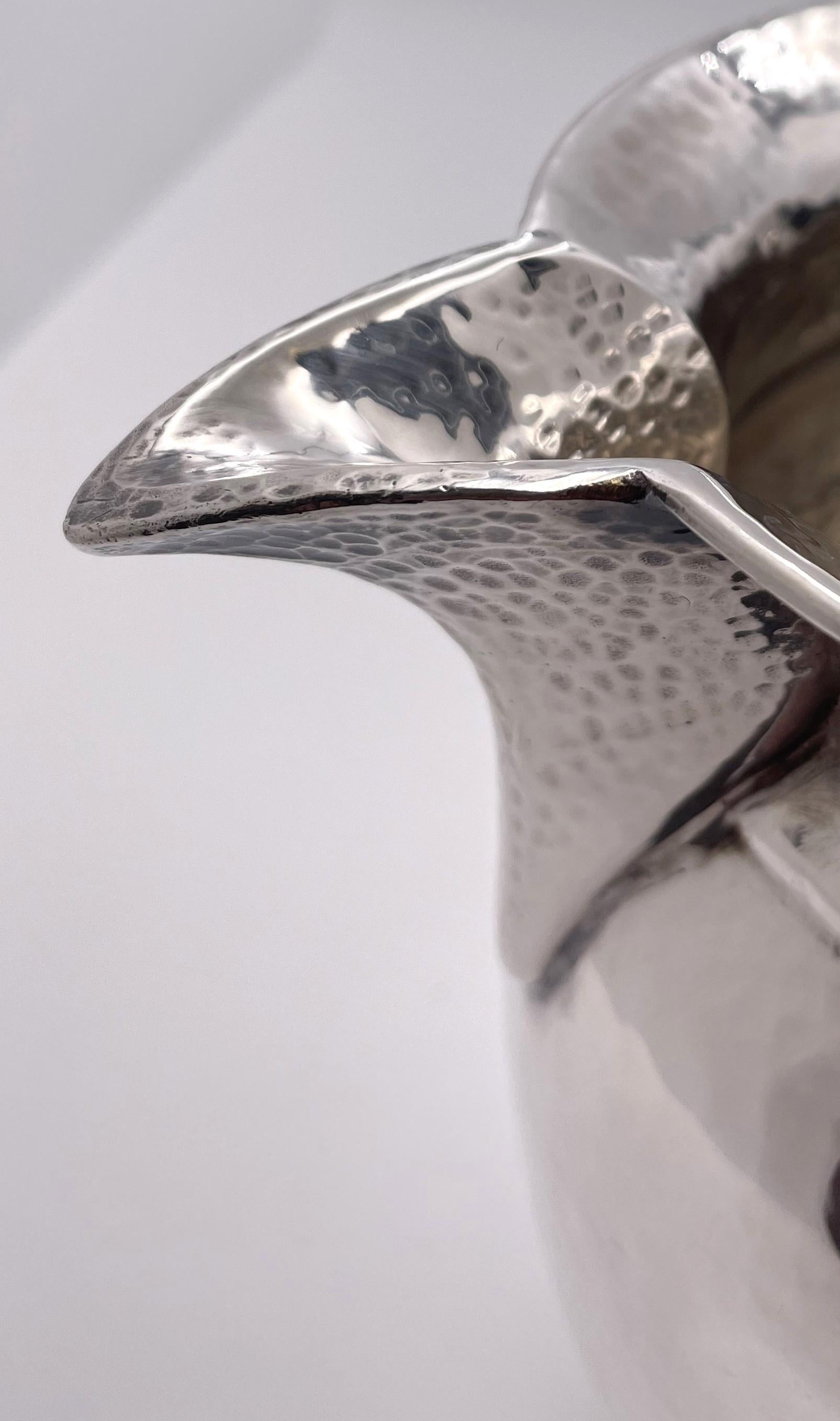 Pampaloni Sterling Silver Hammered Pitcher in Mid-Century Modern Jensen Style For Sale 1