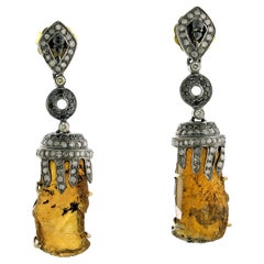 Pampel Shaped Tourmaline Earring With Pave Diamonds Made In 18k Gold & Silver