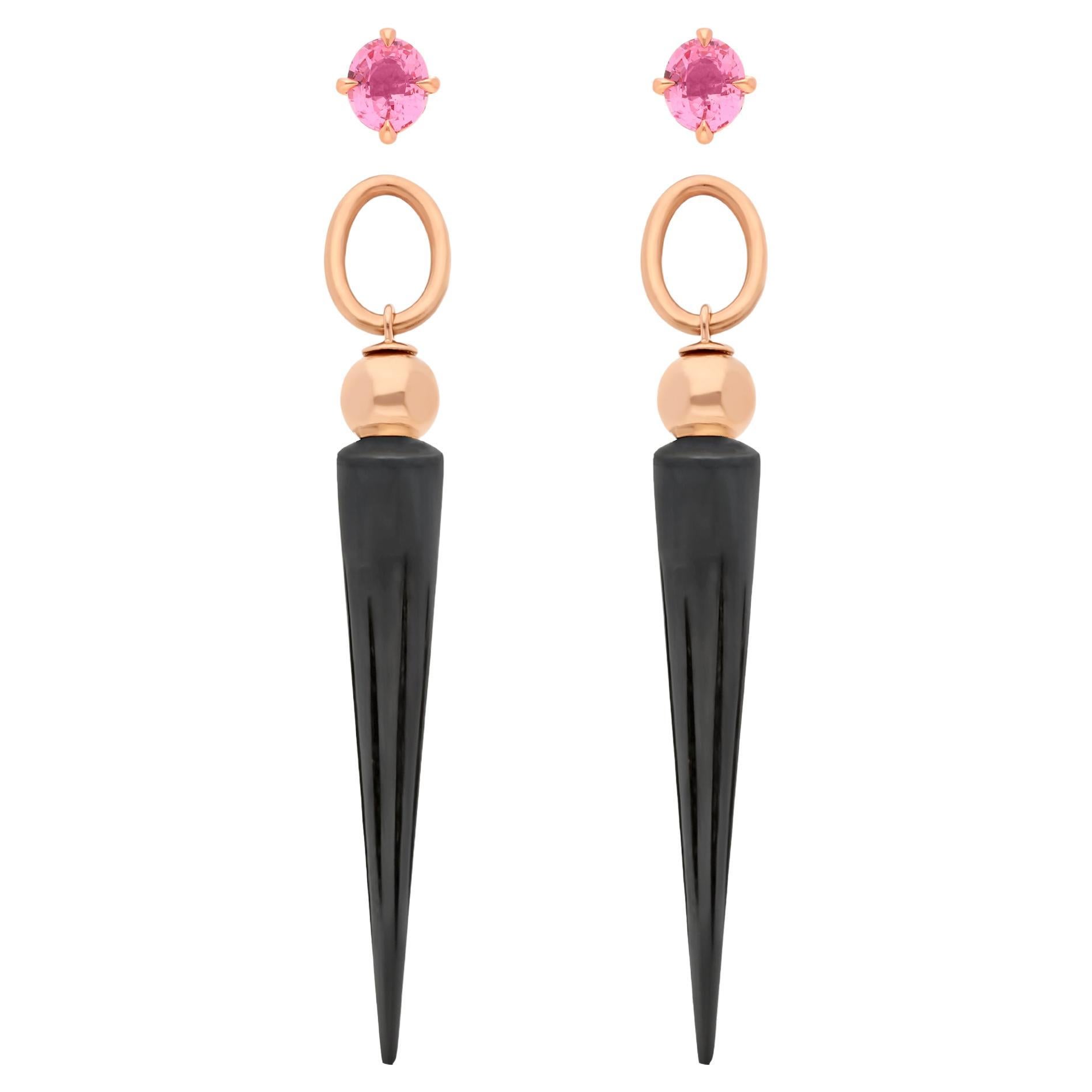 Pampille Earrings, Rose Gold and Blackened Silver, Spinels