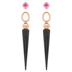Pendientes Pampille, Oro rosa y plata ennegrecida, espinelas