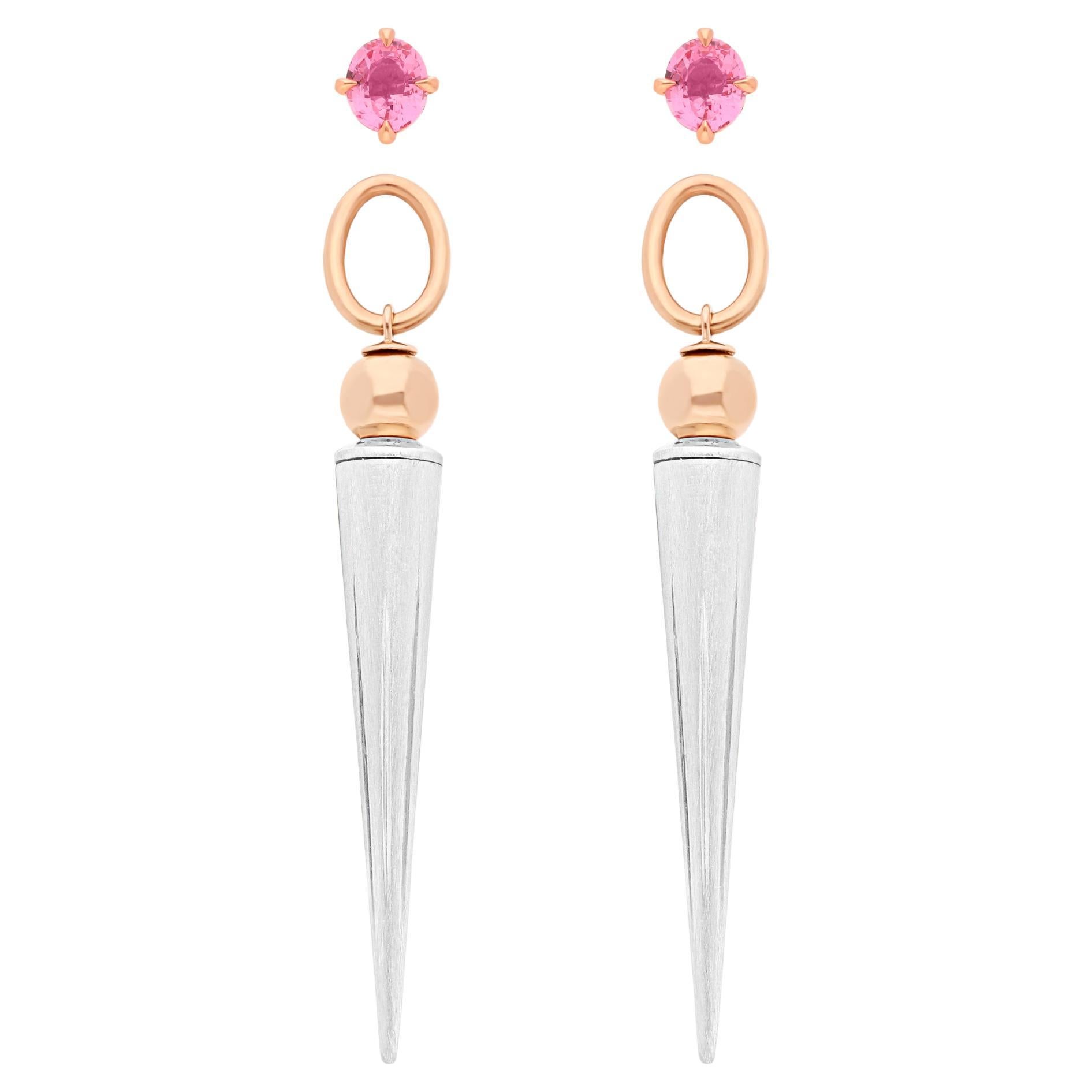 Pampille Earrings, Rose Gold and Silver, Spinels For Sale