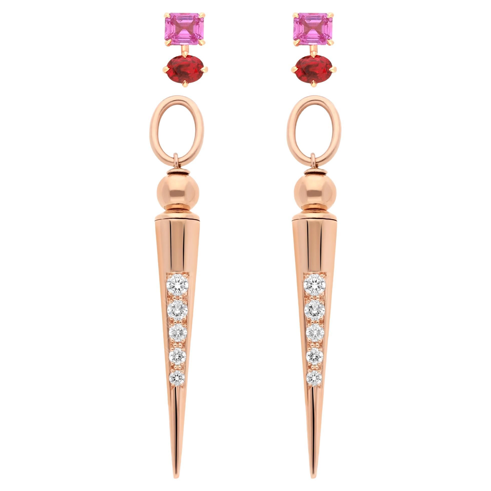 Pampille Earrings, Rose Gold, Diamonds and Spinels