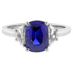 Pampillonia 2,39-karätiger unbehandelter Saphir und halber Diamant-Dreisteinring mit drei Steinen
