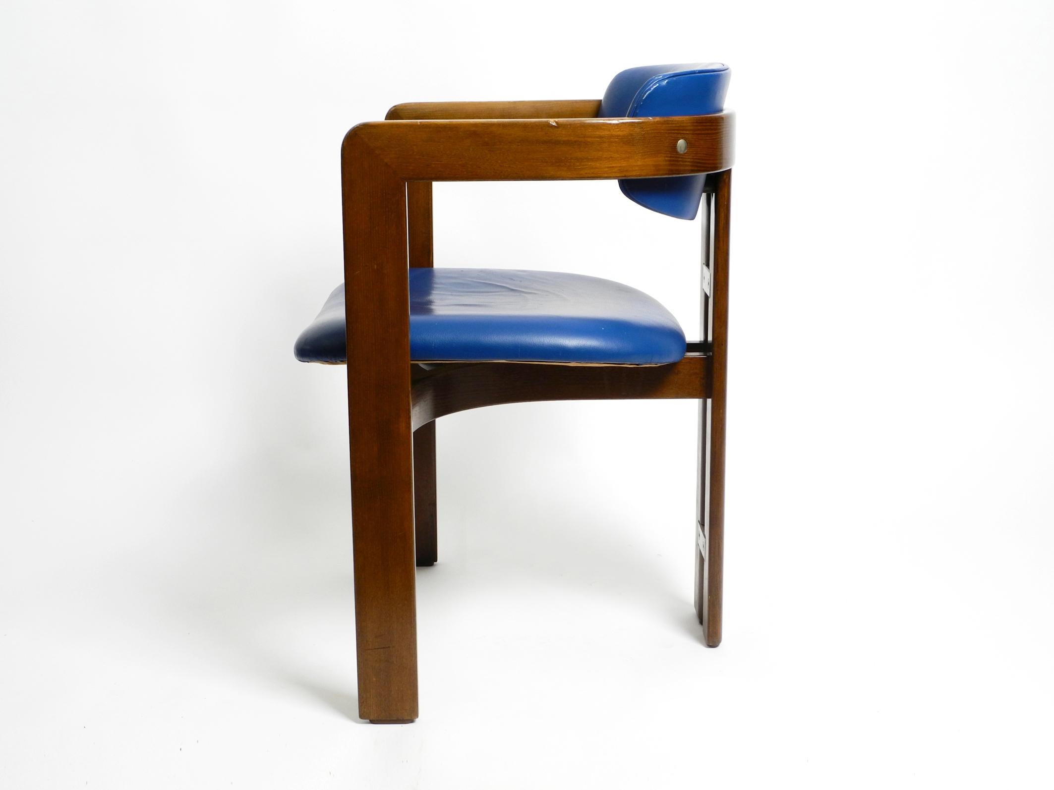 Italian Pamplona Chair by Augusto Savini for Pozzi in Blue Leather Upholstery