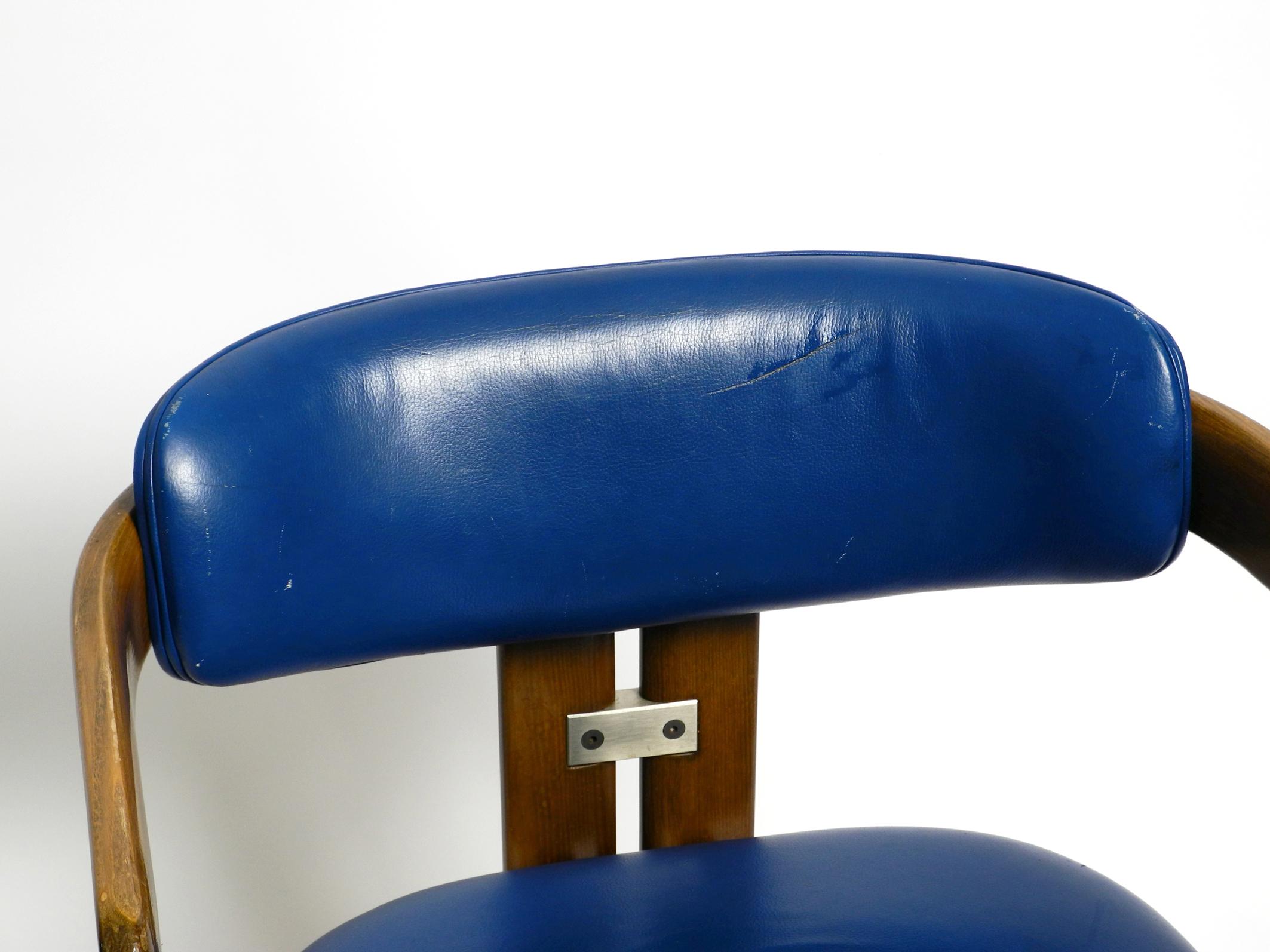 Beech Pamplona Chair by Augusto Savini for Pozzi in Blue Leather Upholstery