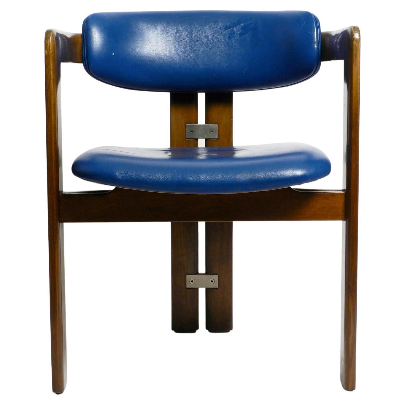 Chaise Pamplona d'Augusto Savini pour Pozzi, tapissée de cuir bleu