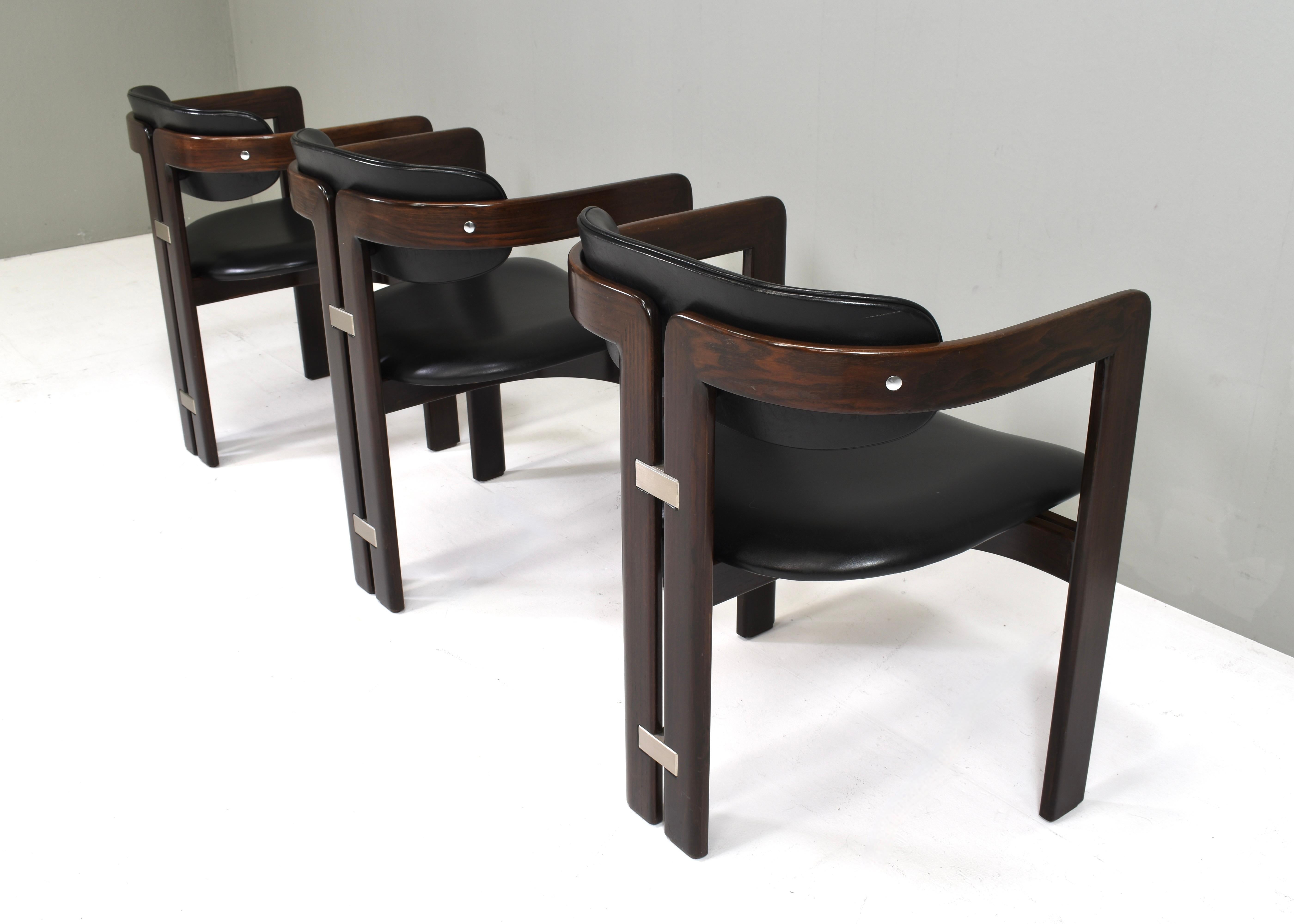 Italian Pamplona Chairs by Augusti Savini in Black Leather - Italy, 1965, Set of 3  For Sale