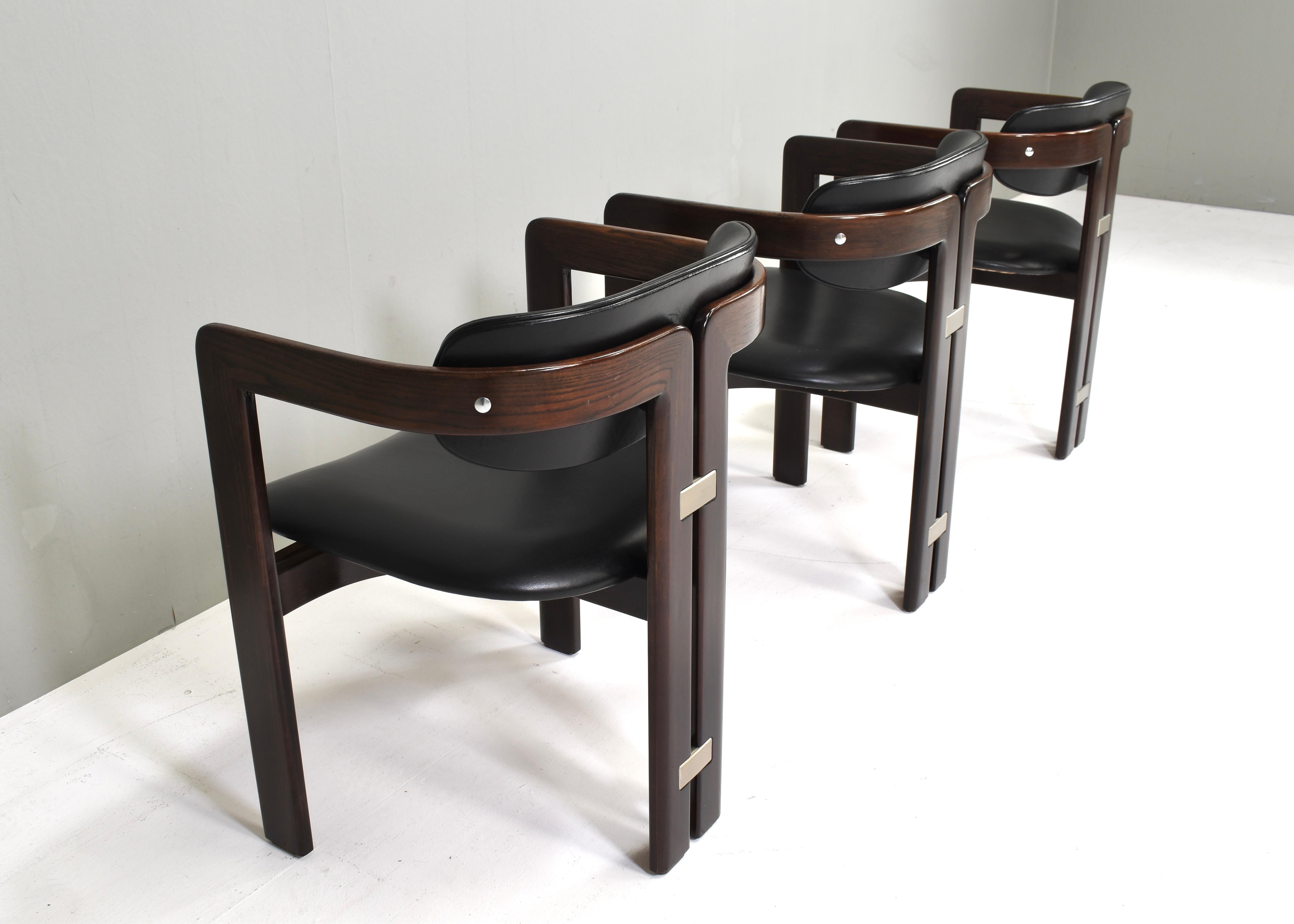Pamplona Chairs by Augusti Savini in Black Leather - Italy, 1965, Set of 3  In Good Condition For Sale In Pijnacker, Zuid-Holland
