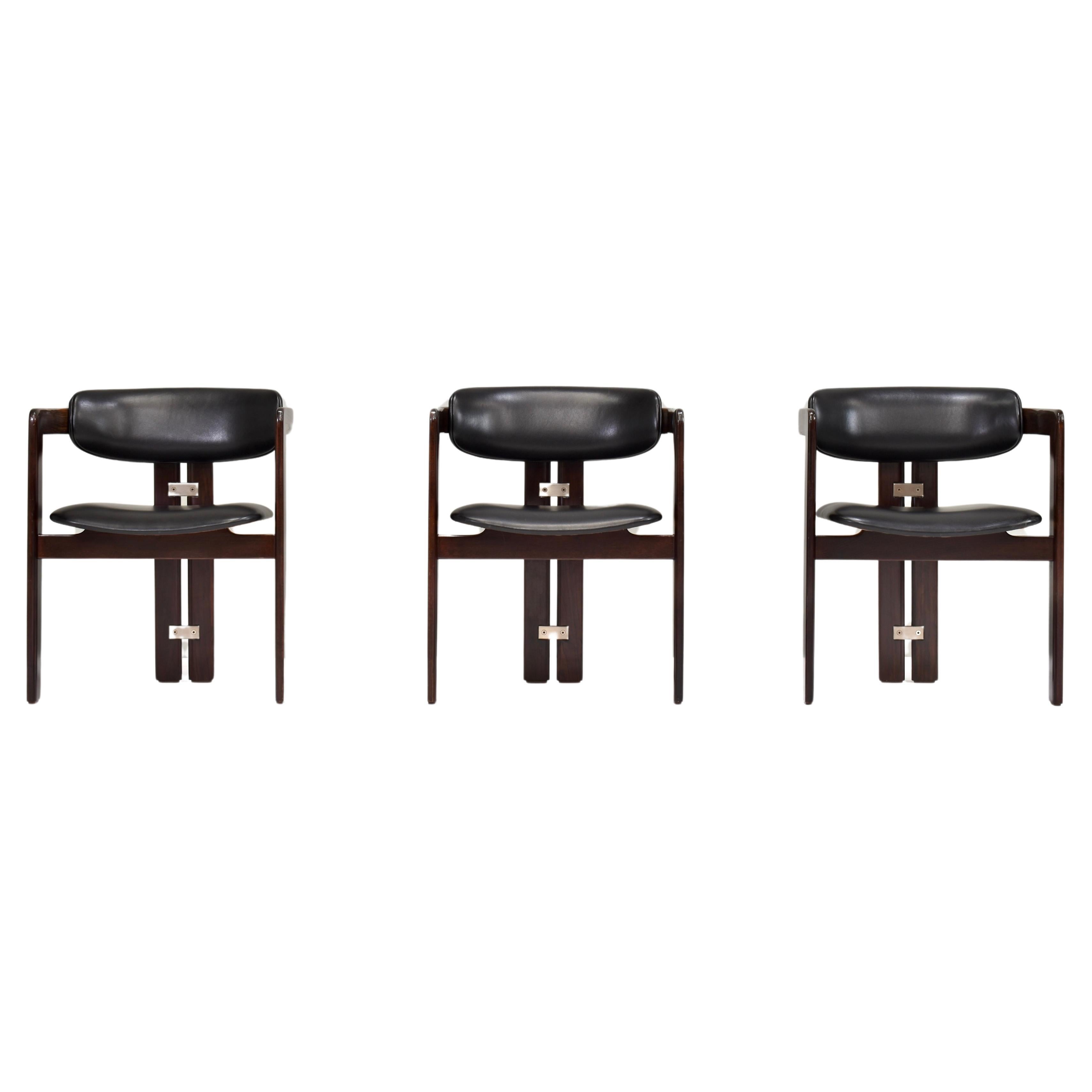 Pamplona-Stühle von Augusti Savini aus schwarzem Leder – Italien, 1965, 3er-Set, Set 