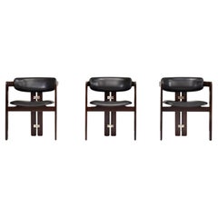 Pamplona Chairs by Augusti Savini in Black Leather - Italy, 1965, Set of 3 