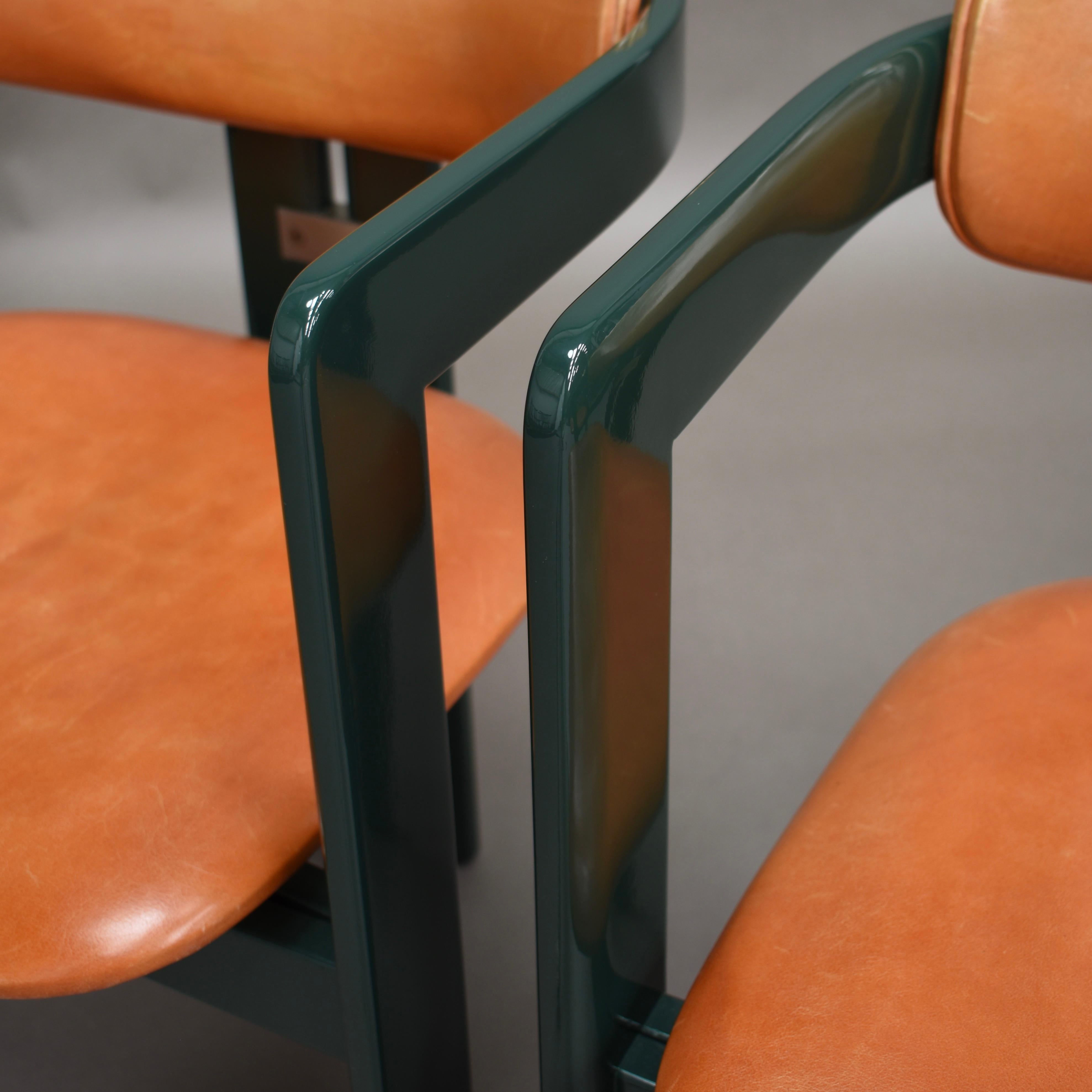 Pamplona Chairs by Augusti Savini in Green and Tan Leather, Italy, 1965 3