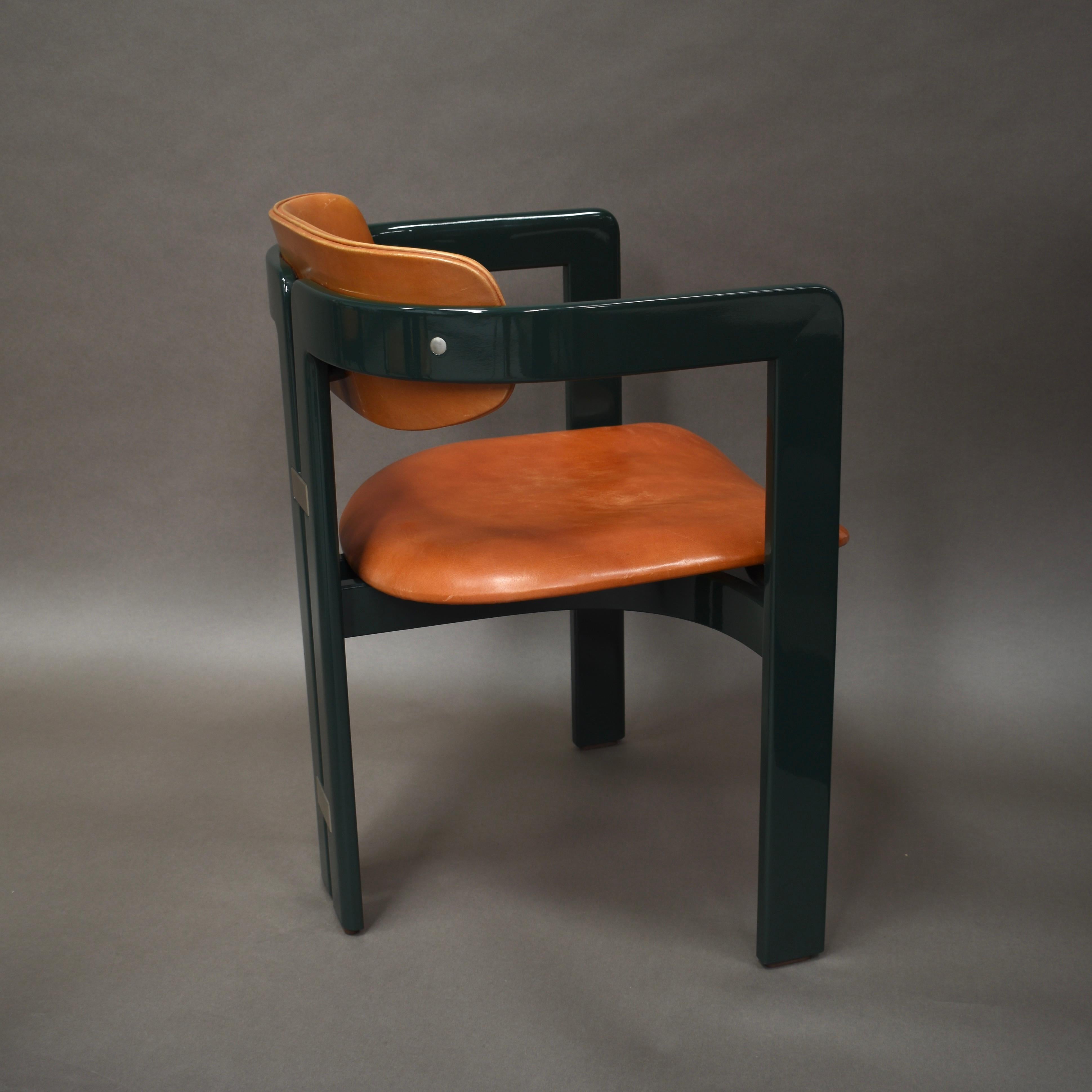 Pamplona Chairs by Augusti Savini in Green and Tan Leather, Italy, 1965 4