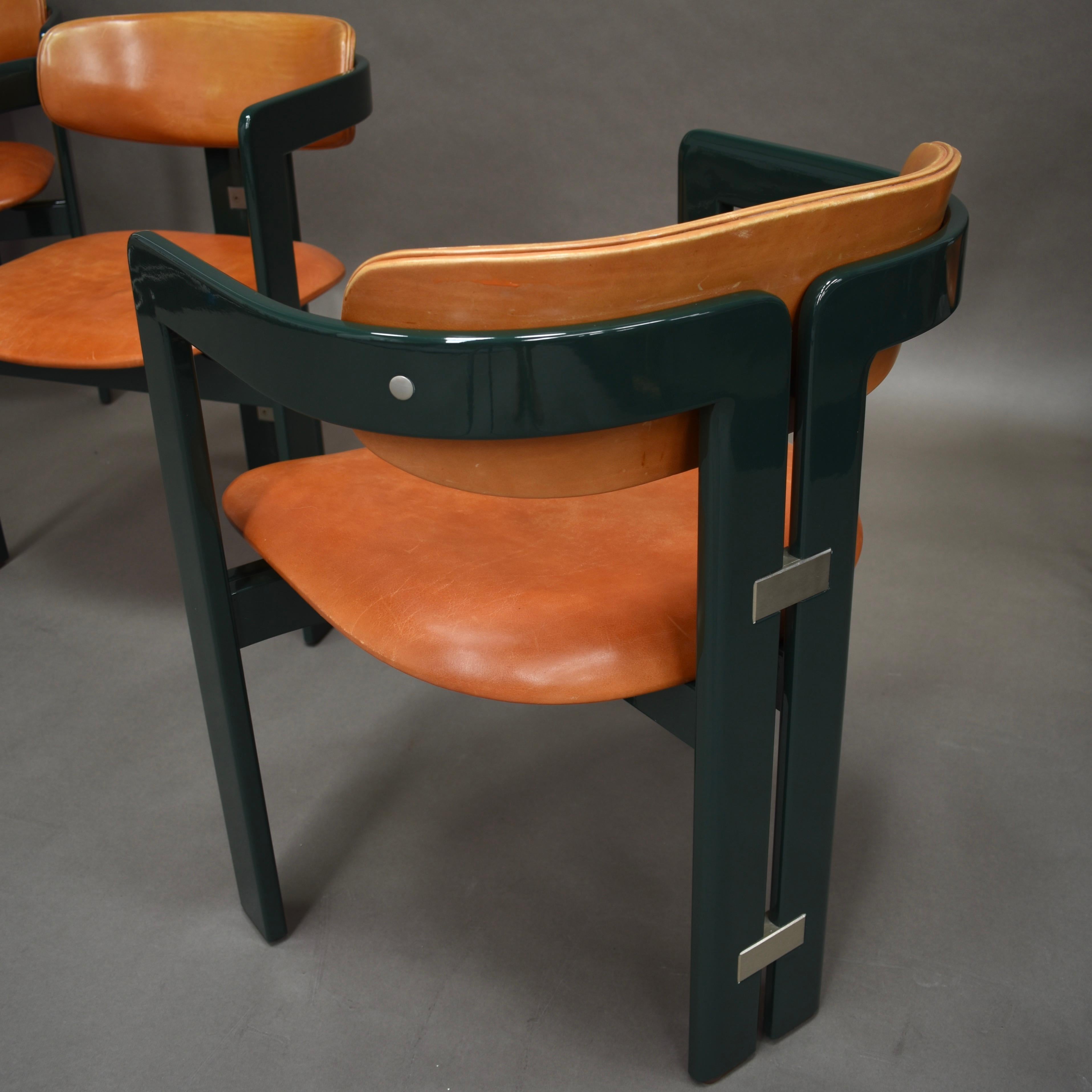 Pamplona Chairs by Augusti Savini in Green and Tan Leather, Italy, 1965 5