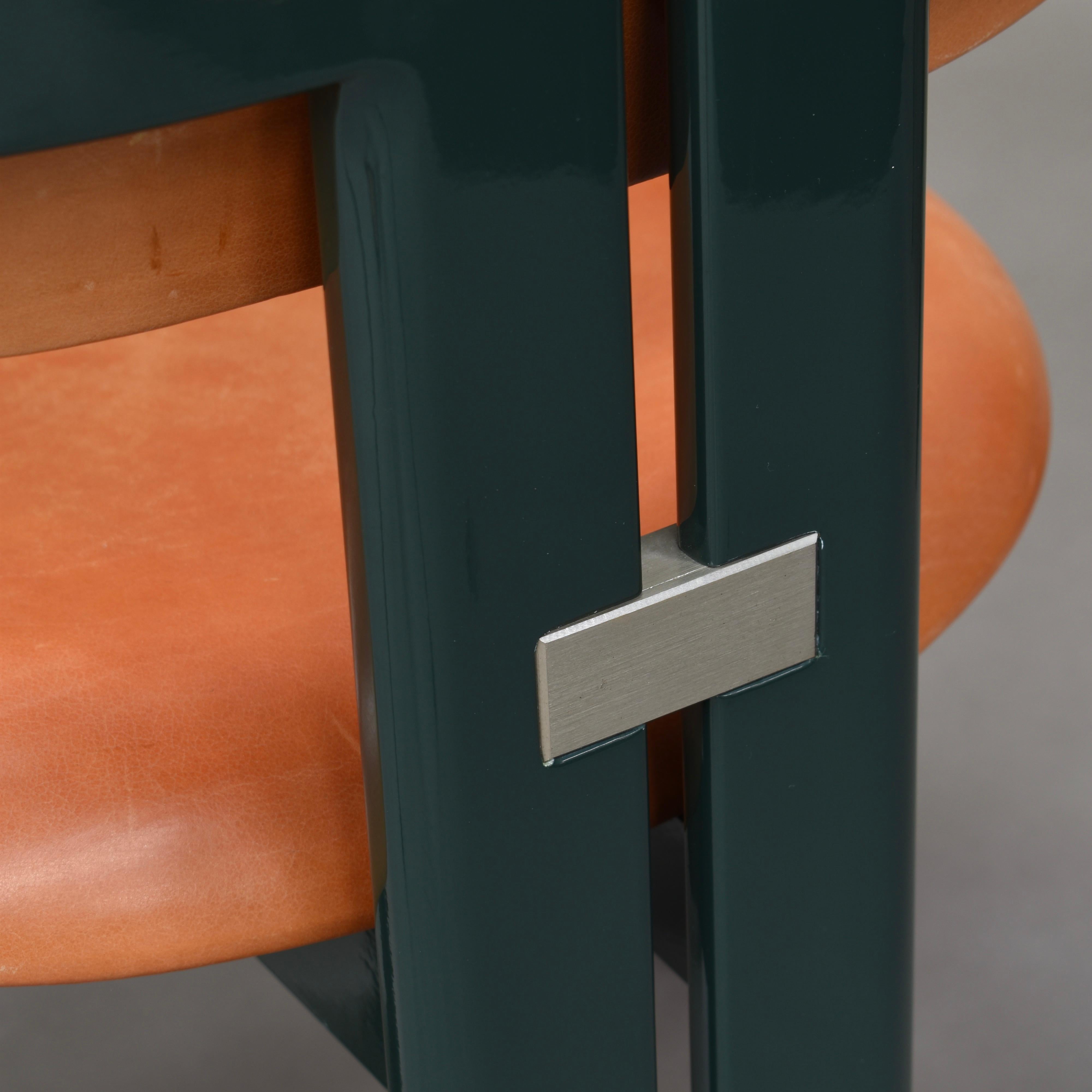 Pamplona Chairs by Augusti Savini in Green and Tan Leather, Italy, 1965 6