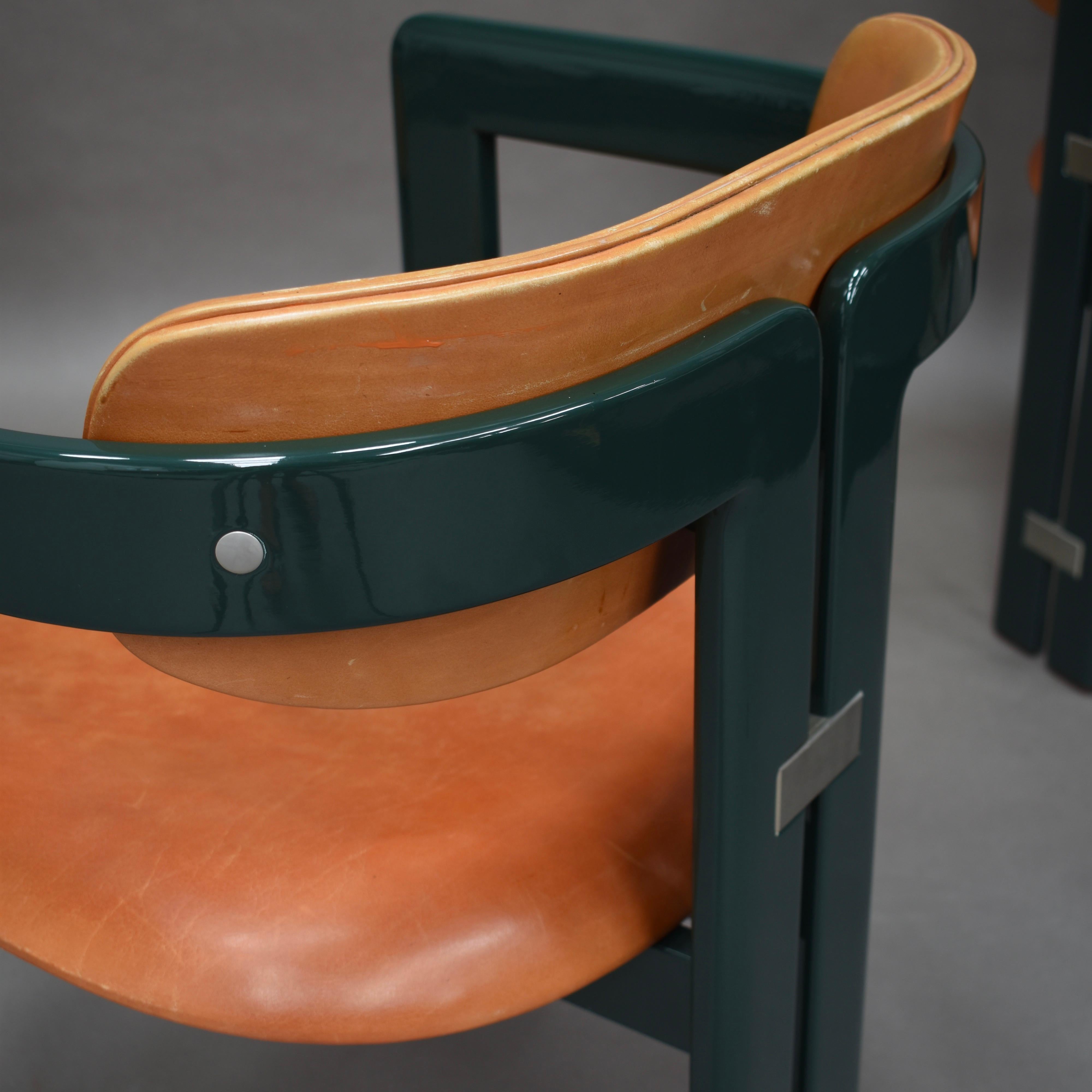 Pamplona Chairs by Augusti Savini in Green and Tan Leather, Italy, 1965 7