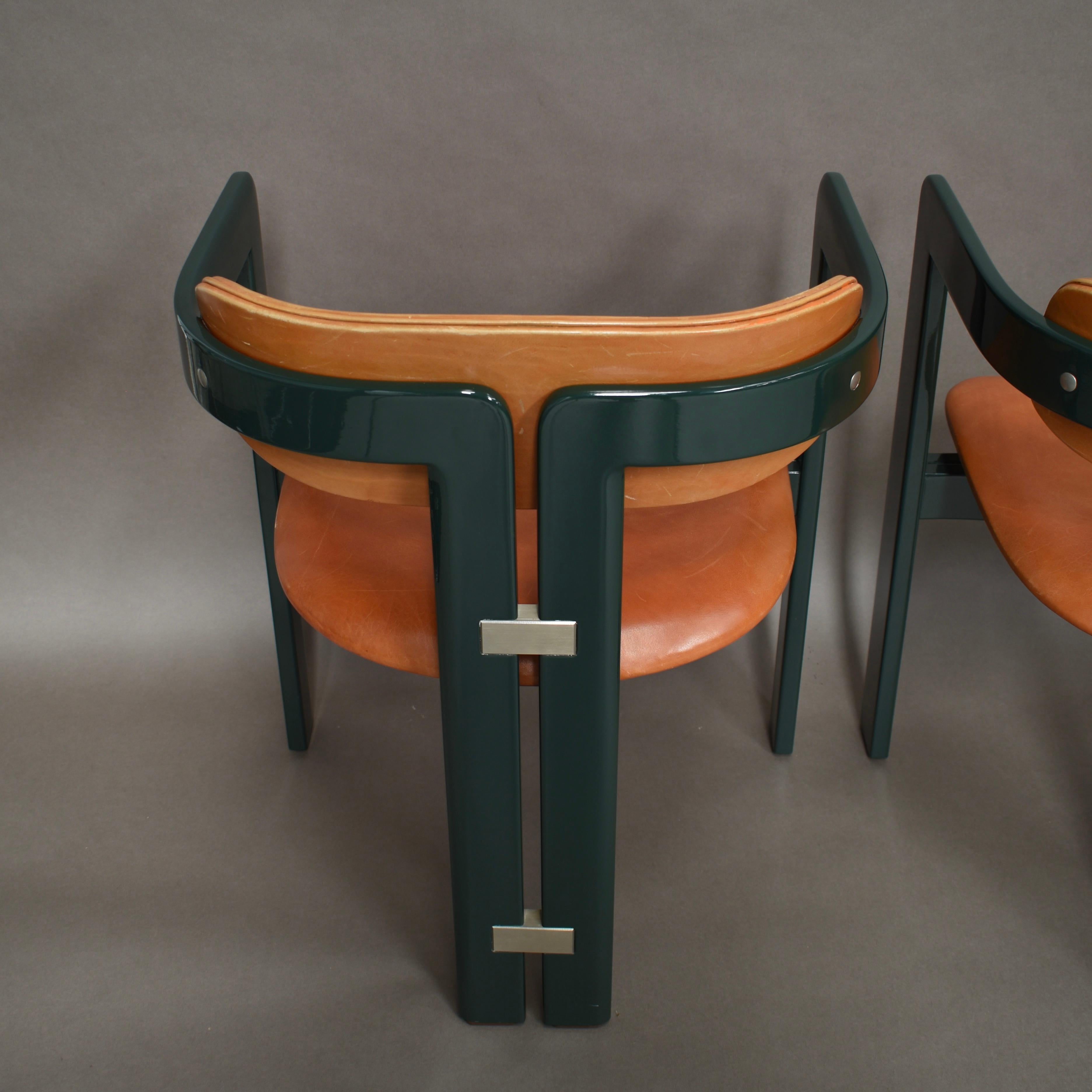 Pamplona Chairs by Augusti Savini in Green and Tan Leather, Italy, 1965 8