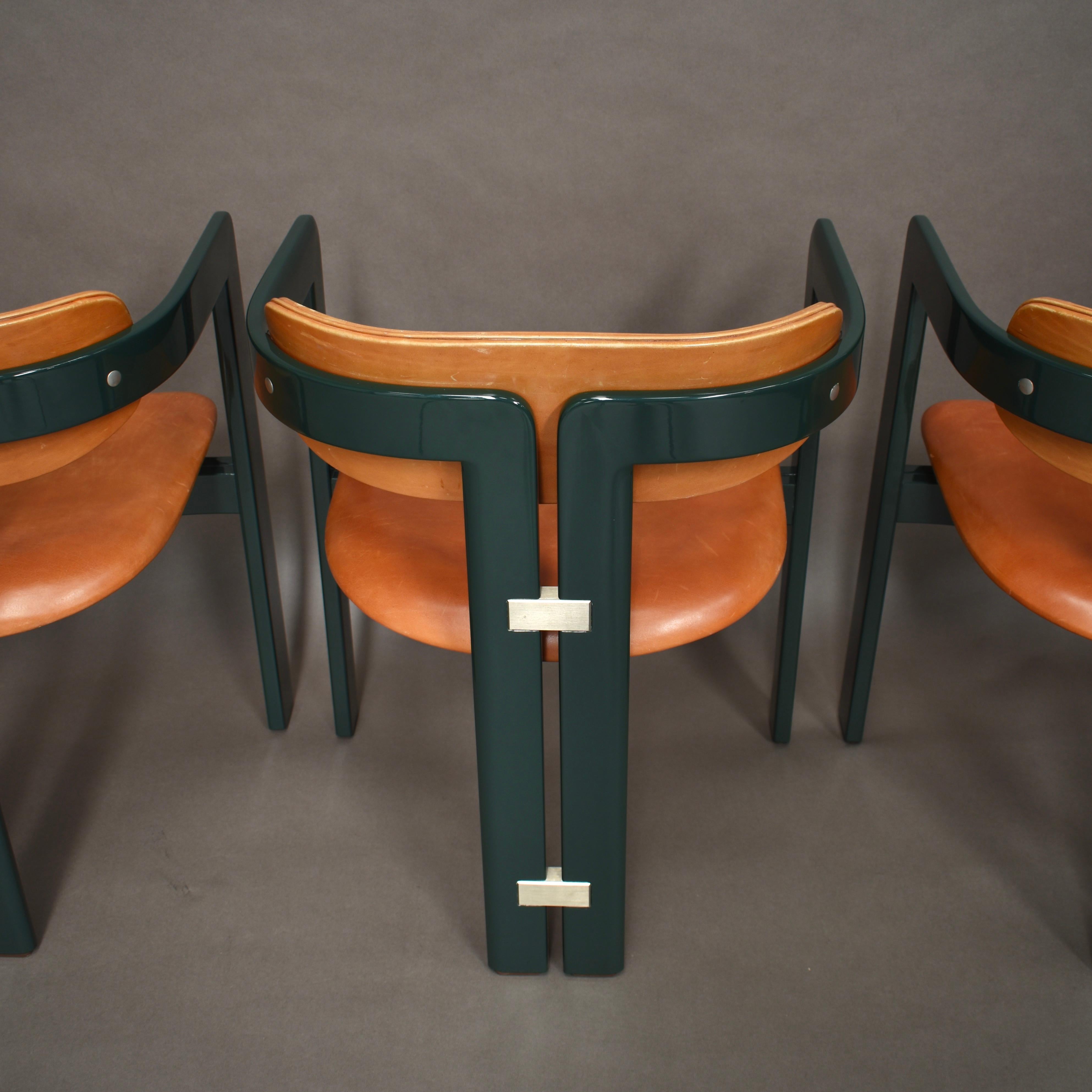 Pamplona Chairs by Augusti Savini in Green and Tan Leather, Italy, 1965 9