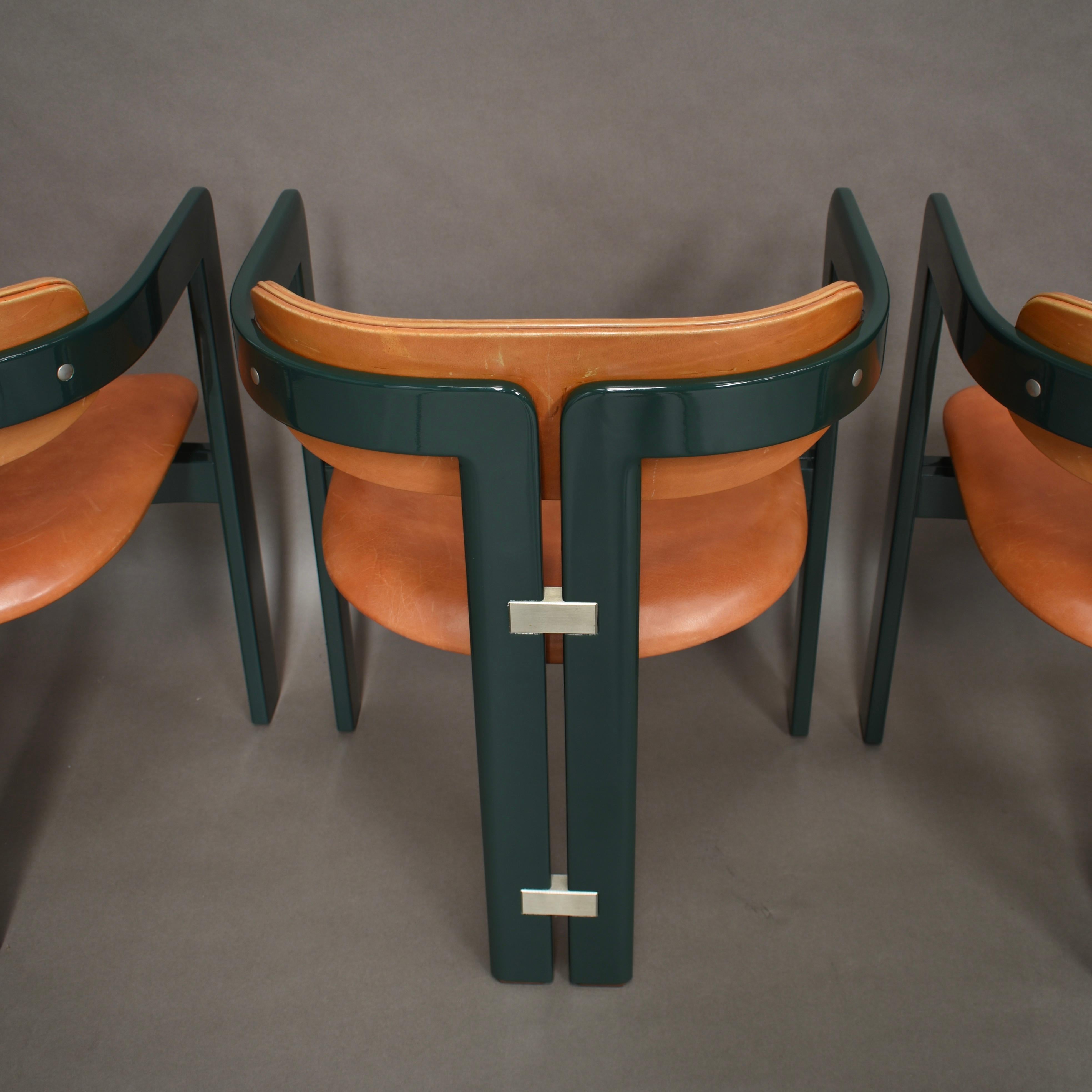 Pamplona Chairs by Augusti Savini in Green and Tan Leather, Italy, 1965 10