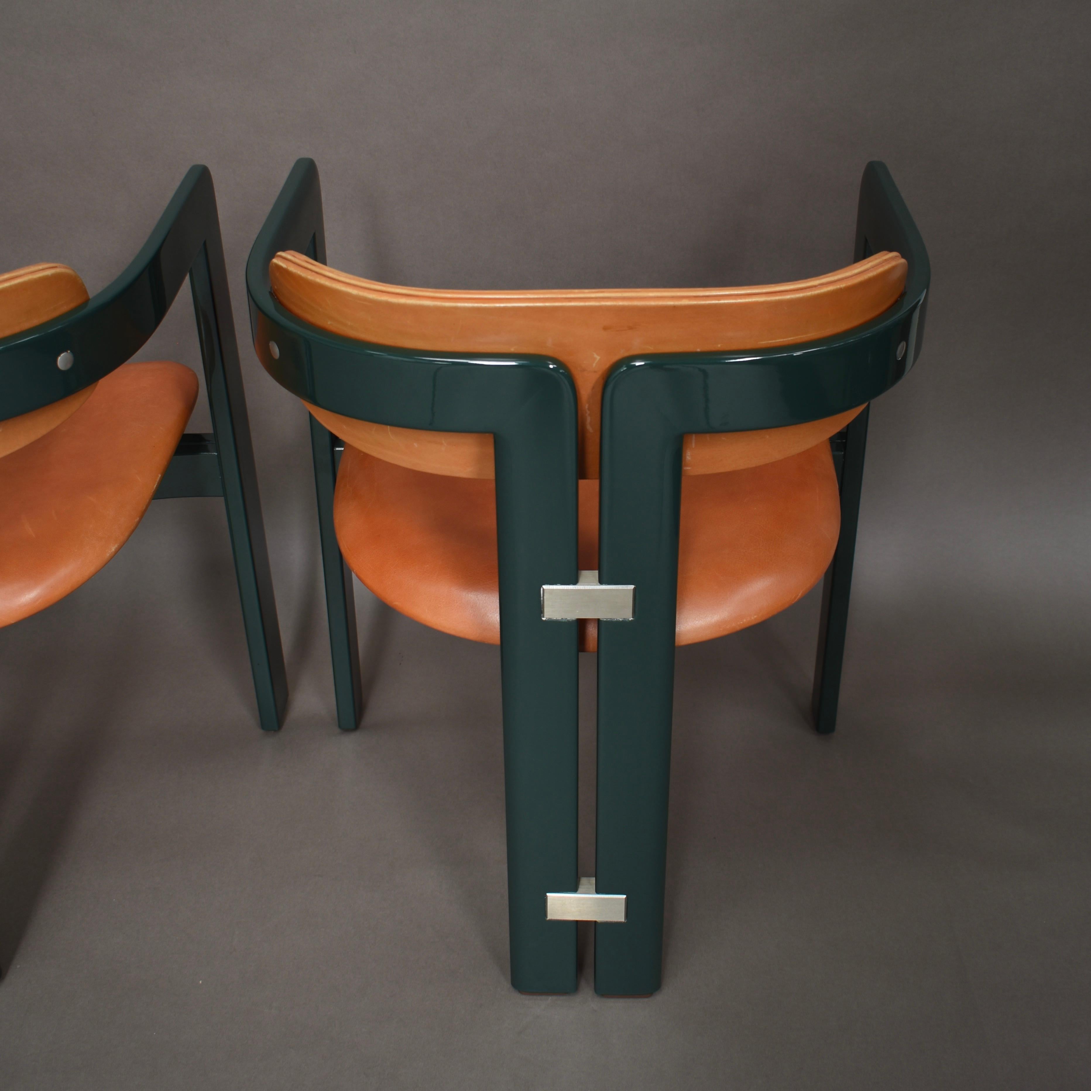 Pamplona Chairs by Augusti Savini in Green and Tan Leather, Italy, 1965 11