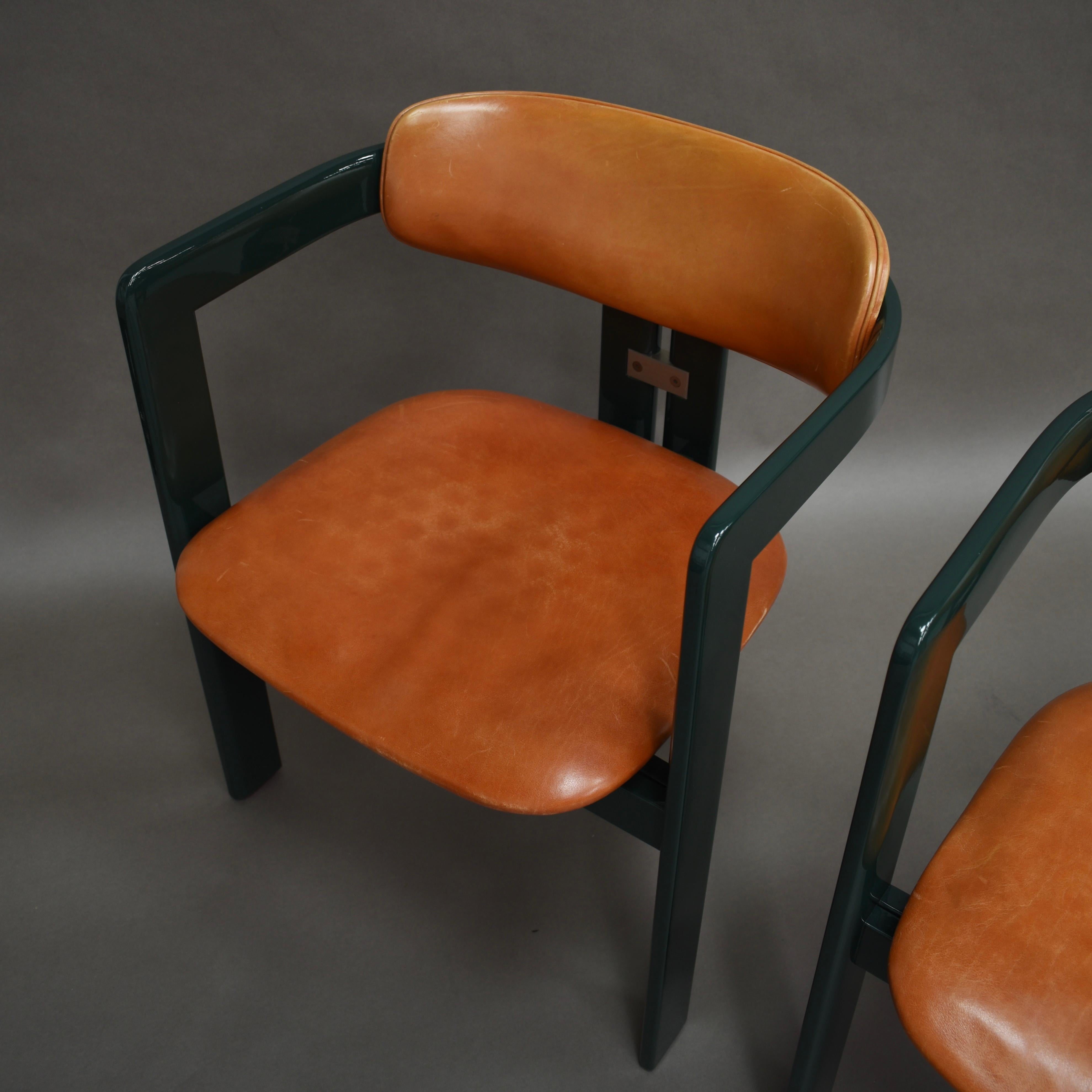 Pamplona Chairs by Augusti Savini in Green and Tan Leather, Italy, 1965 In Good Condition In Pijnacker, Zuid-Holland