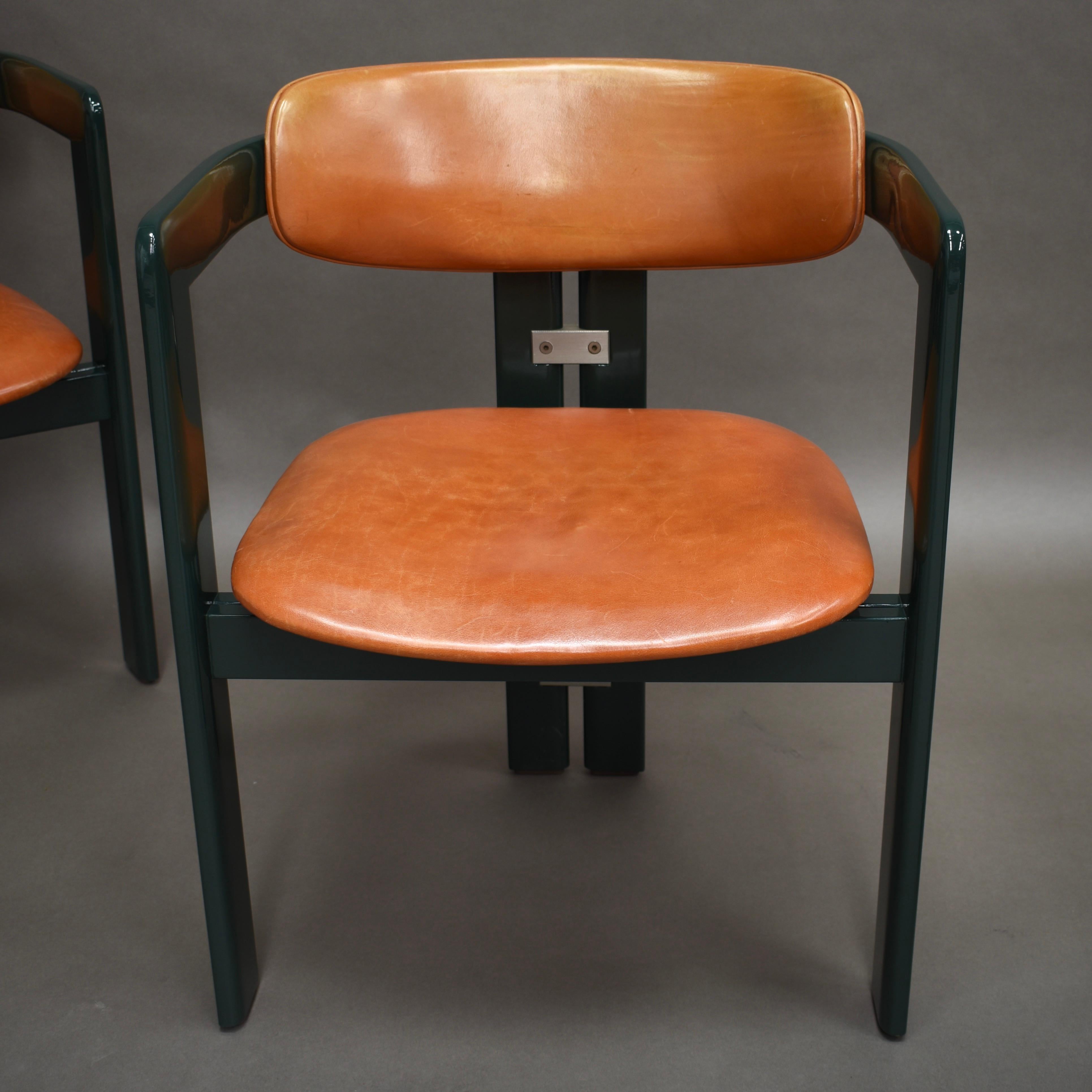 Mid-20th Century Pamplona Chairs by Augusti Savini in Green and Tan Leather, Italy, 1965