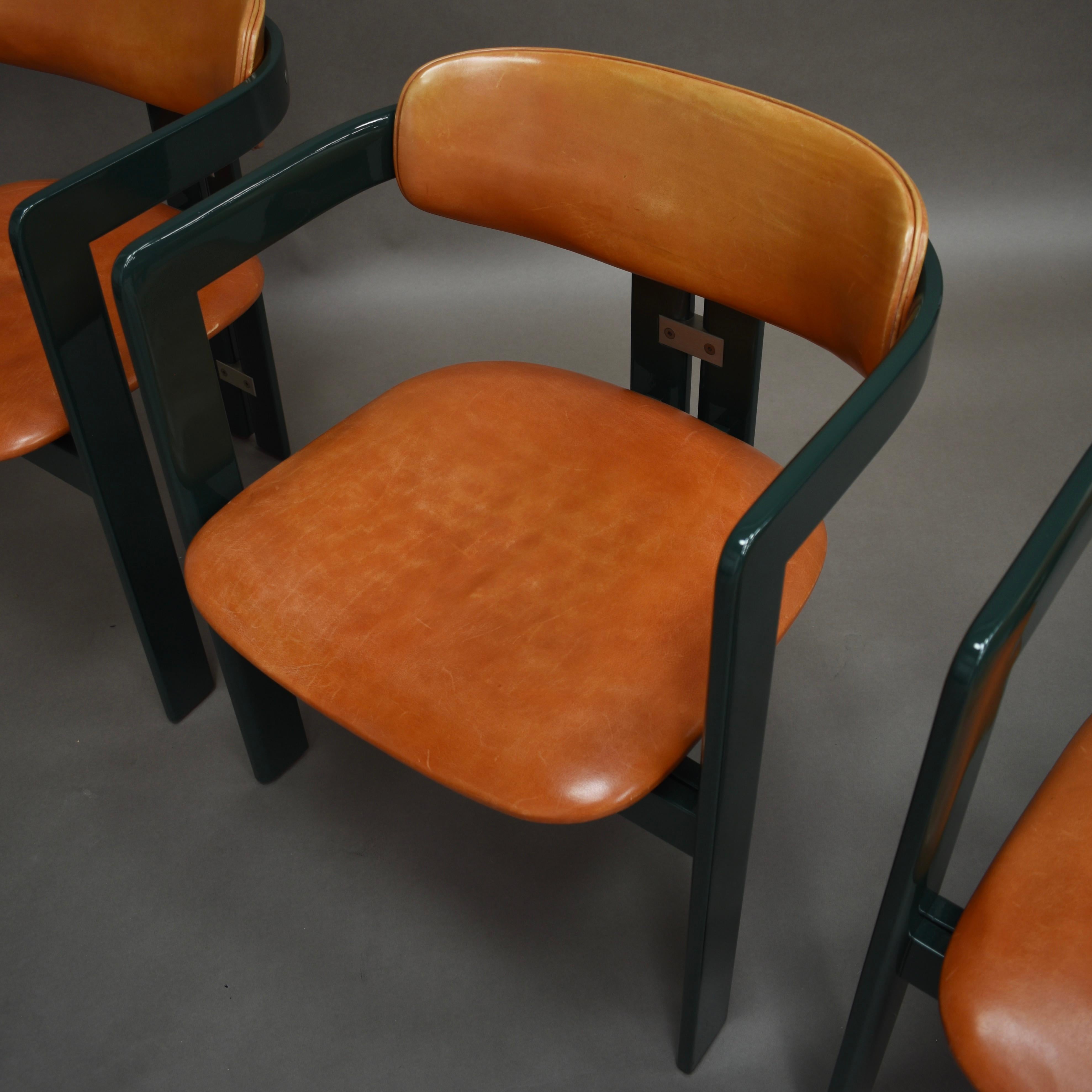 Aluminum Pamplona Chairs by Augusti Savini in Green and Tan Leather, Italy, 1965