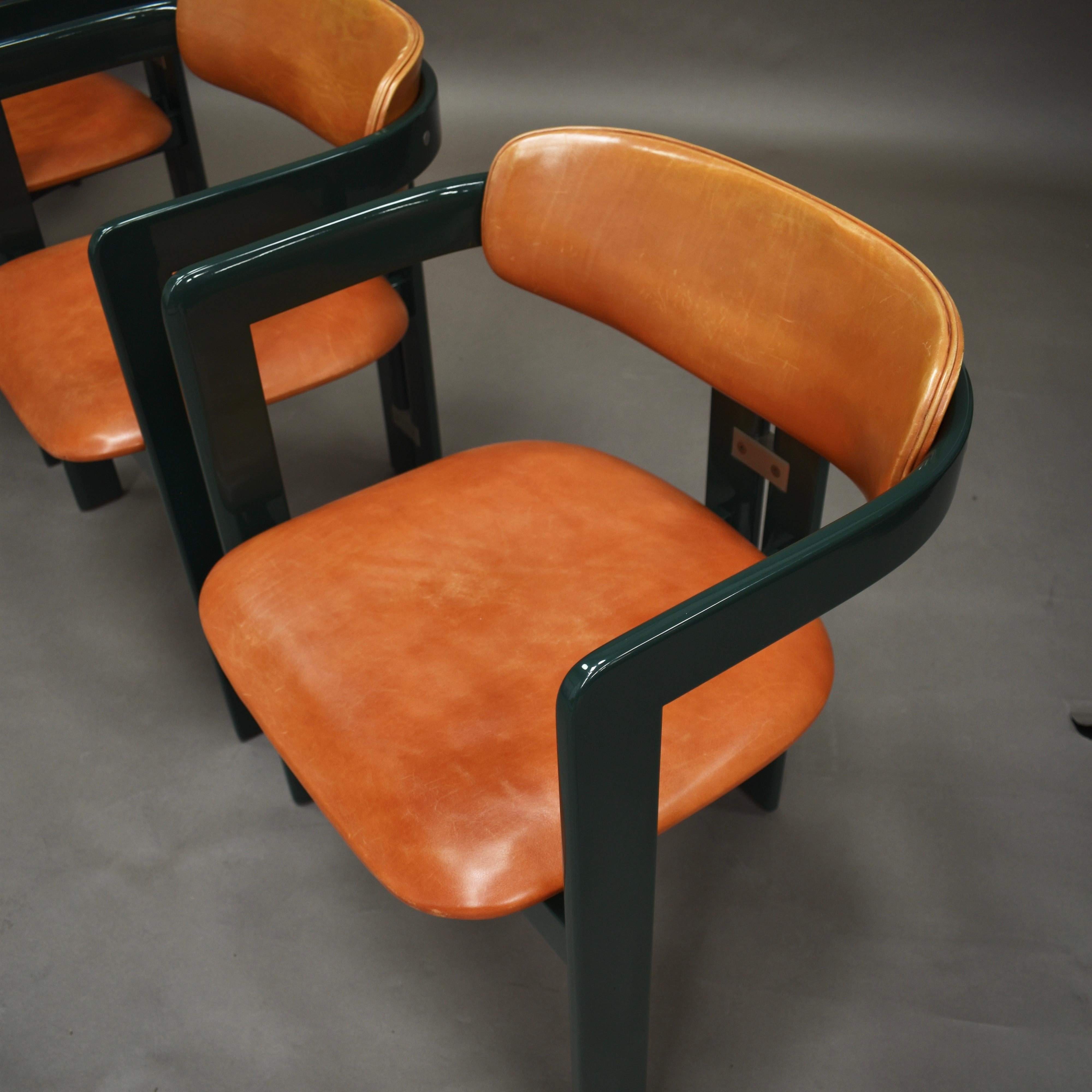 Pamplona Chairs by Augusti Savini in Green and Tan Leather, Italy, 1965 1