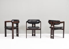 Pamplona Chairs by Augusto Savini in Black Leather - Italy, 1965, Set of 3