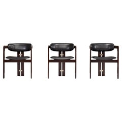 Pamplona Chairs by Augusto Savini in Black Leather - Italy, 1965, Set of 3
