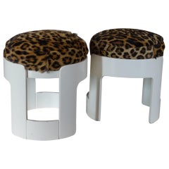 "Pamplona" Stools by Augusto Savini, Wood, Real Leopard, Skin, Italy, 1960s