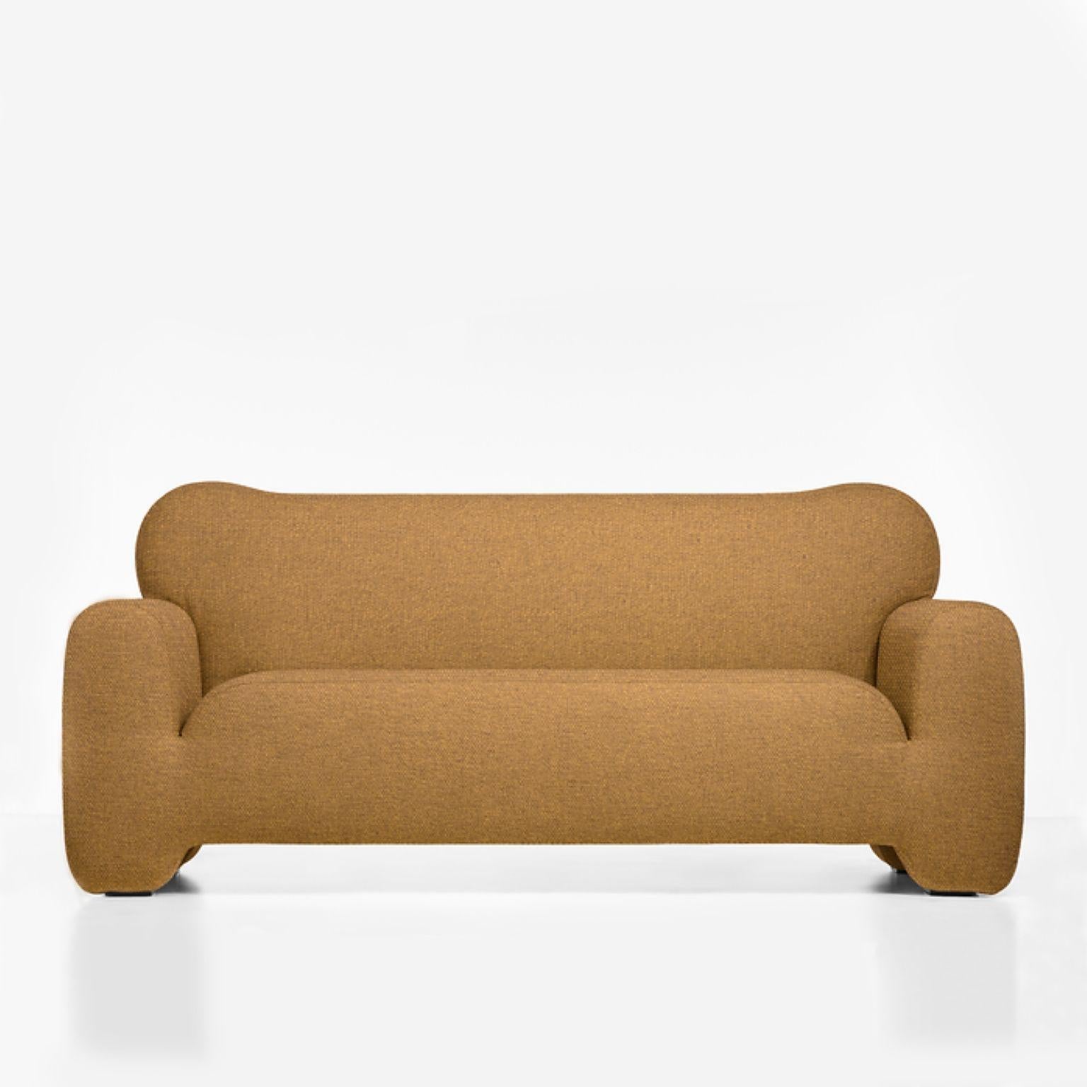 Pampukh sofa by Faina
Design: Victoriya Yakusha
Materials: Textile, foam rubber, sintepon, wood
Dimensions: W 240 x D 82 x H 79 cm

Unusual convex lines of the PAMPUKH series are ideally combined with its volumetric silhouette. PAMPUKH seems to