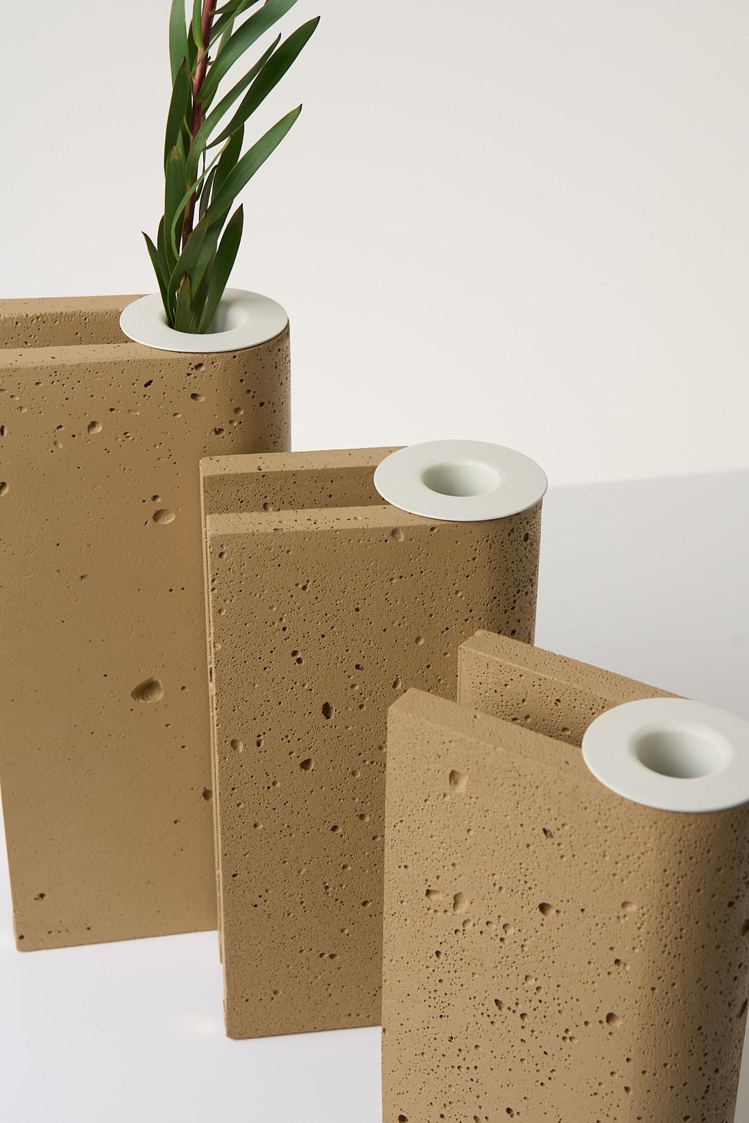 Minimalist Pampulha Collection, Beige Concrete Vase Set For Sale